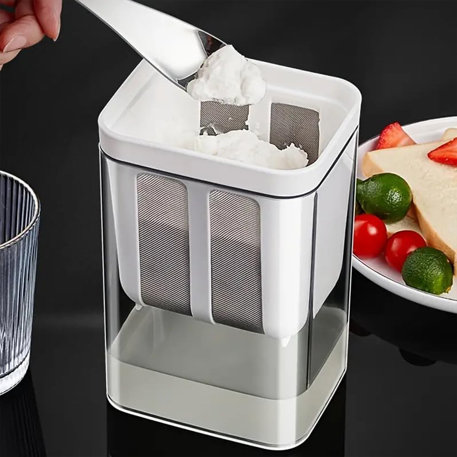 2 in 1 Yogurt Strainer with Storage Box – 1100ml (Plastic + Steel) Your Brand