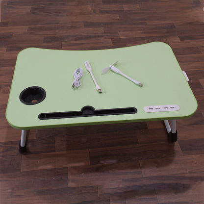 MultiPurpose Study Table Foldable Portable Notebook Bed Lap Desk Tray Stand Reading Holder with Coffee Cup Slot, Drawer, Fan, USB Cable & Light for Breakfast, Reading & Movie Watching (1 Pc Mix Color) Your Brand