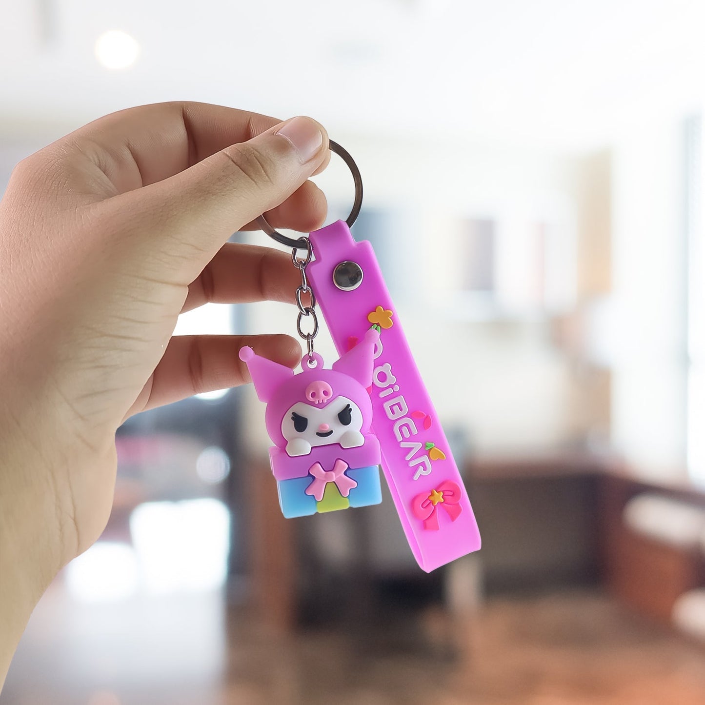 Cute Cartoon Silicone 3D Key Chain with Metal Hook & Strap (Pack of 1) Your Brand