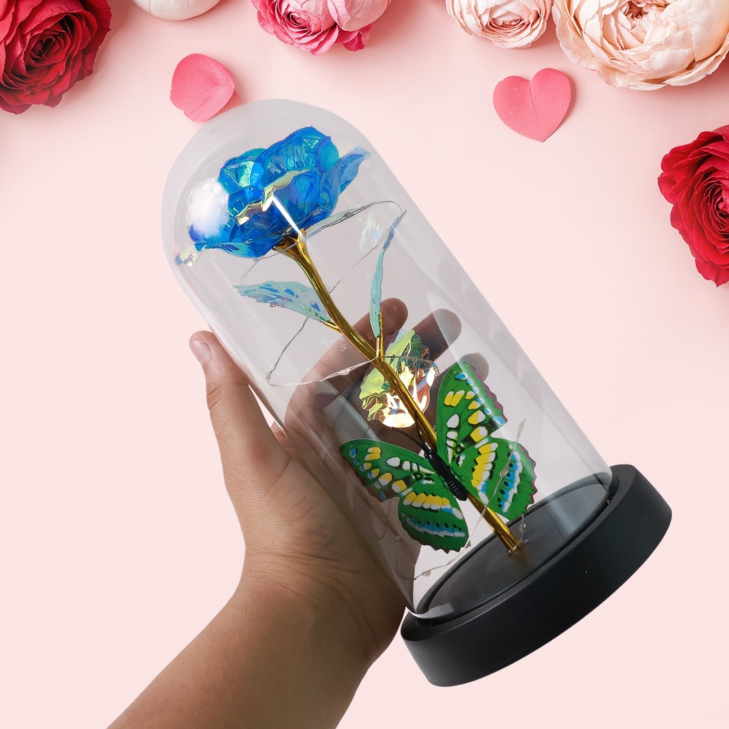LED-Powered Eternal Rose in plastic Dome (1 Pc / Battery not Included) Your Brand