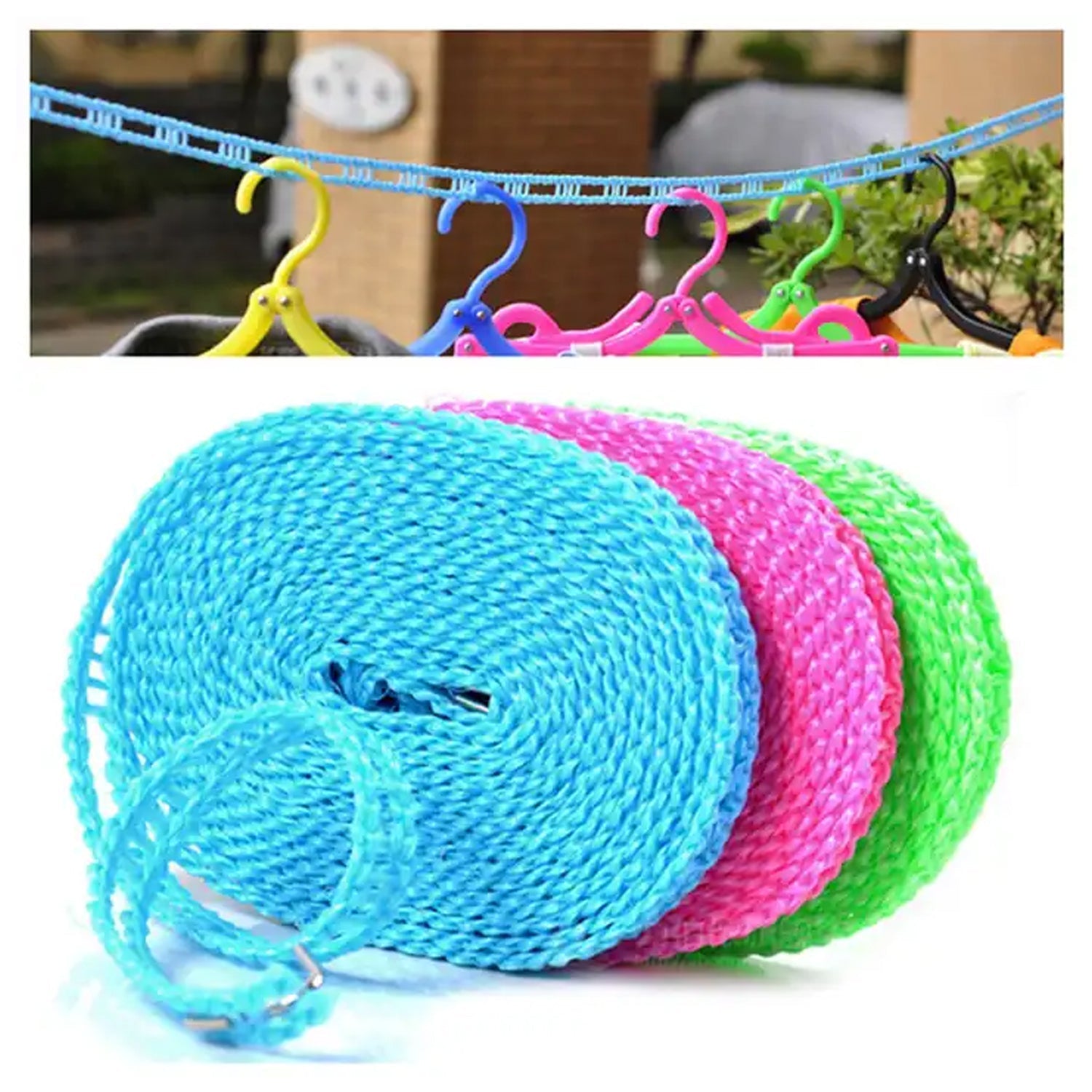 3 Meter Anti-Slip Clothesline Rope - Nylon, Hooks, Indoor/Outdoor Your Brand