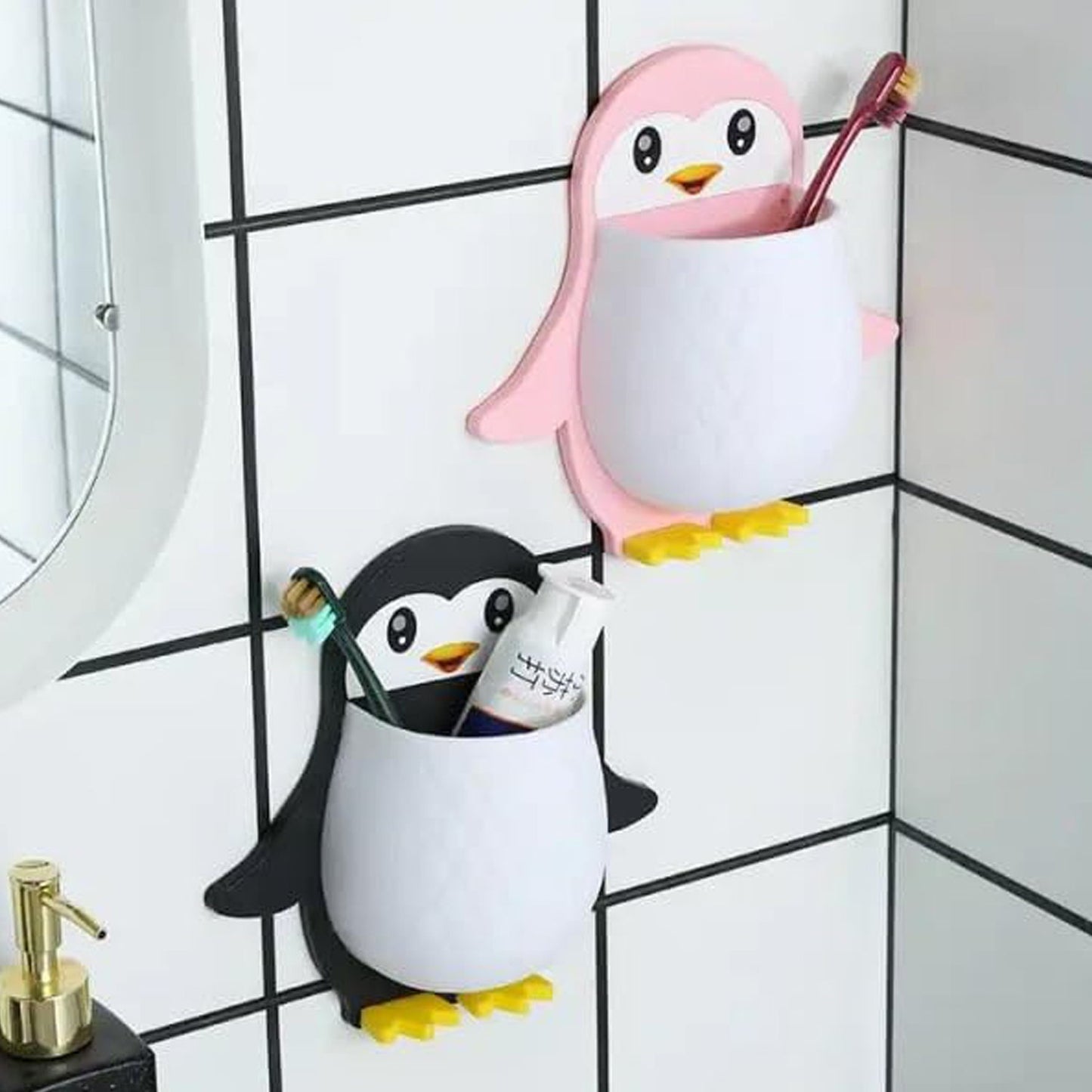 Penguin Storage Box, Adhesive Remote Case, Electric Toothbrushes Holder, Universal Controller Holder, Wall Nightstand, Office Plastic Wall Mount Your Brand