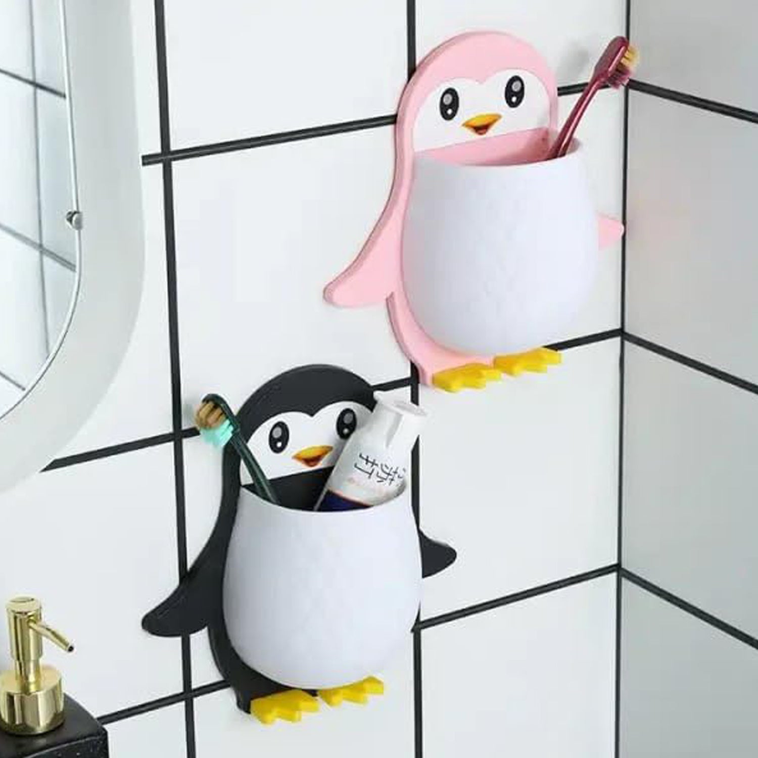 Penguin Storage Box, Adhesive Remote Case, Electric Toothbrushes Holder, Universal Controller Holder, Wall Nightstand, Office Plastic Wall Mount Your Brand
