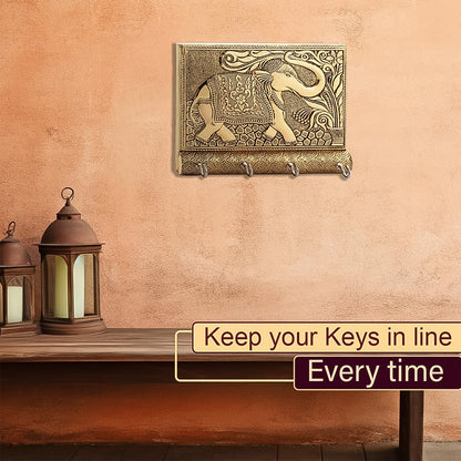 Wooden Key Holder for Home Decor Stylish Metal Gold Antique Elephant Design (1 Pc) Your Brand