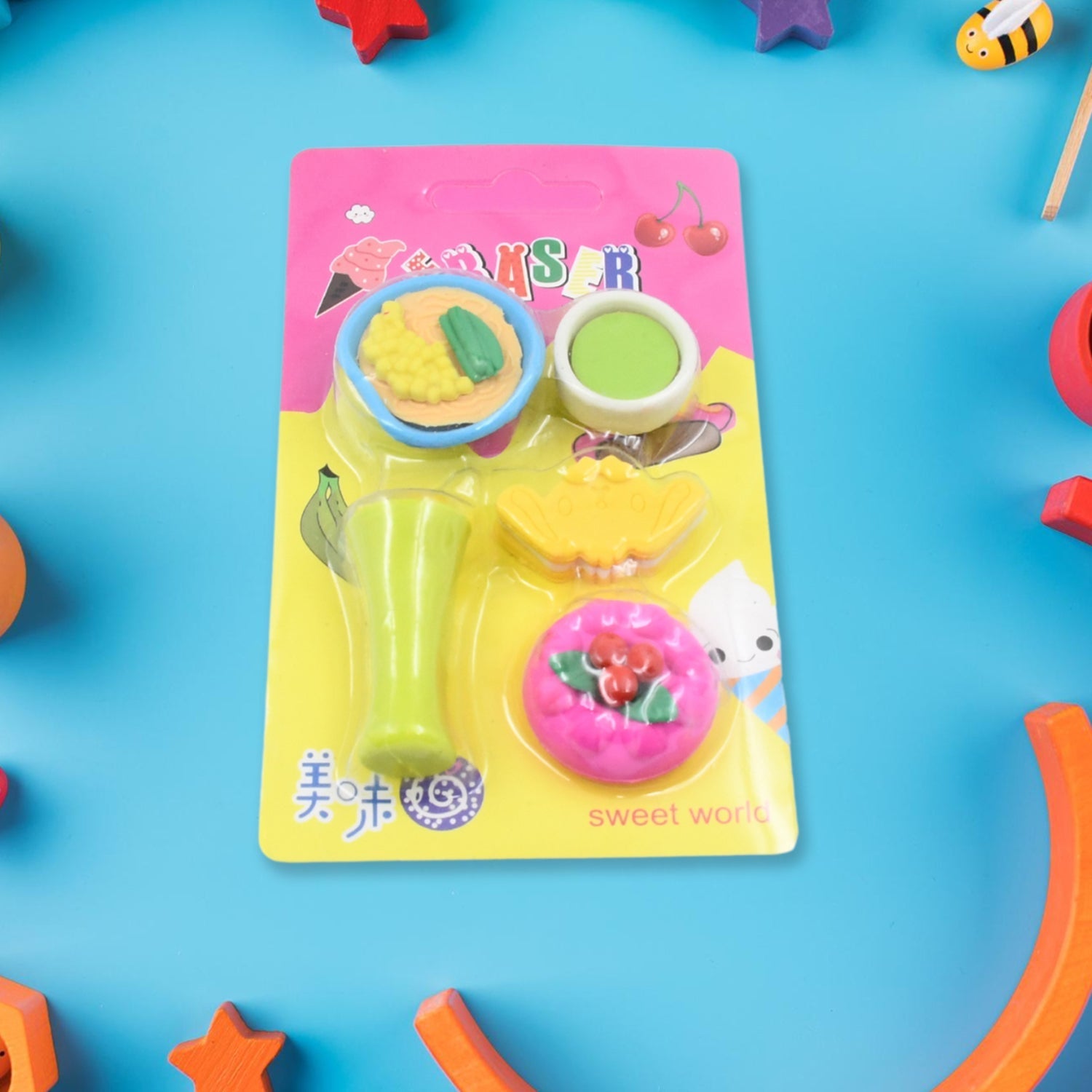 3D Mix Design Fancy & Stylish Colorful Erasers – Cute Novelty Eraser Set for Kids & School Prize (1 Set) Your Brand