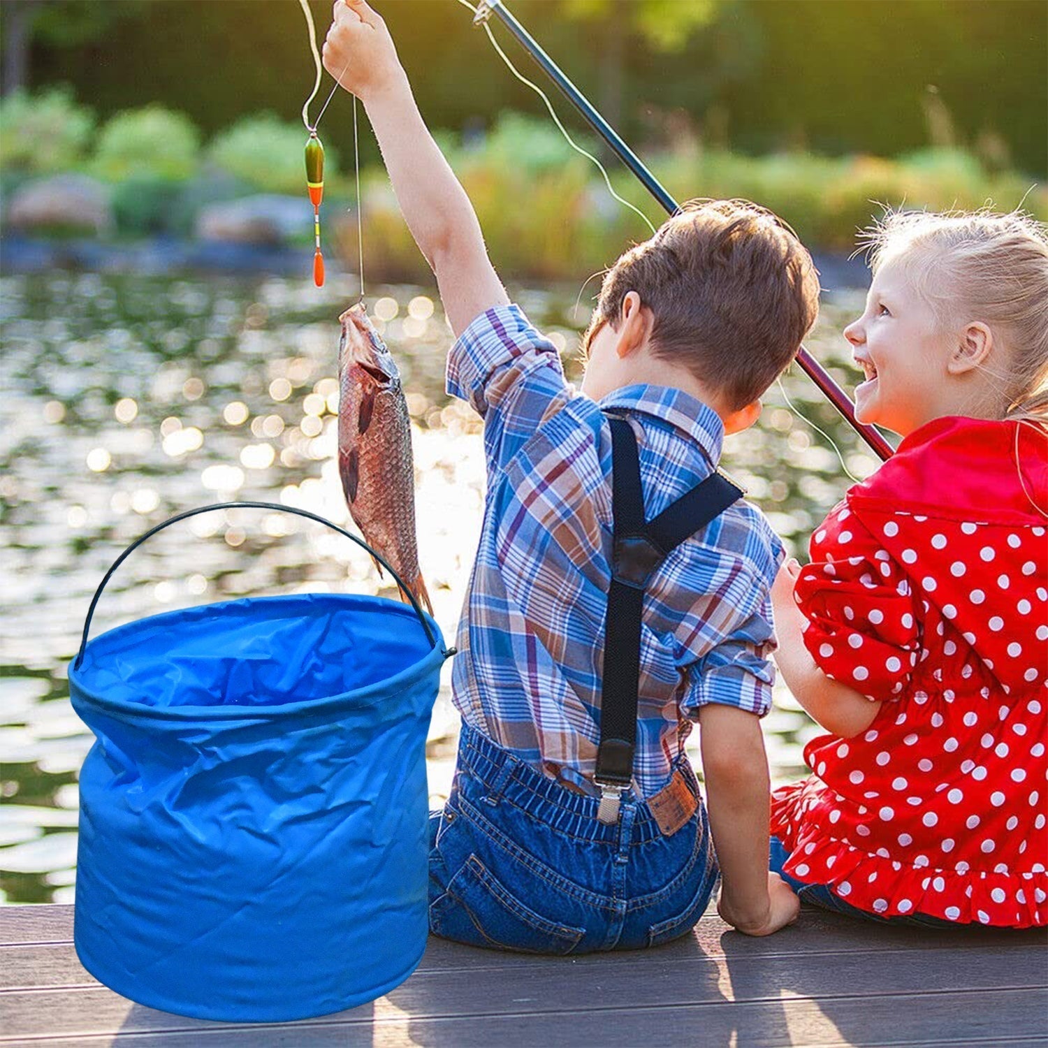 Folding Bucket, Portable, Round Bucket, Simple Bucket, With Handle, Multi-functional, For Outdoor Use, Fishing, Car Washing, Cleaning, Disaster Prevention, Portable, Lightweight, Durable (1 pc / Mix Color) Your Brand