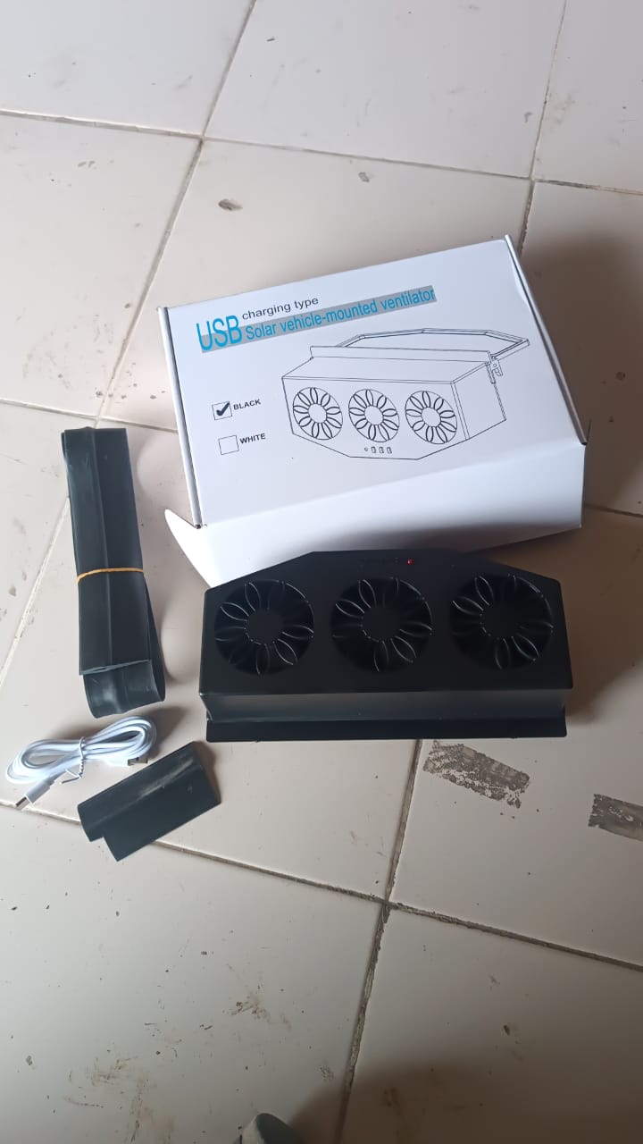 Triple Fan Solar Powered Car Exhaust Ventilation System with USB Charging Your Brand