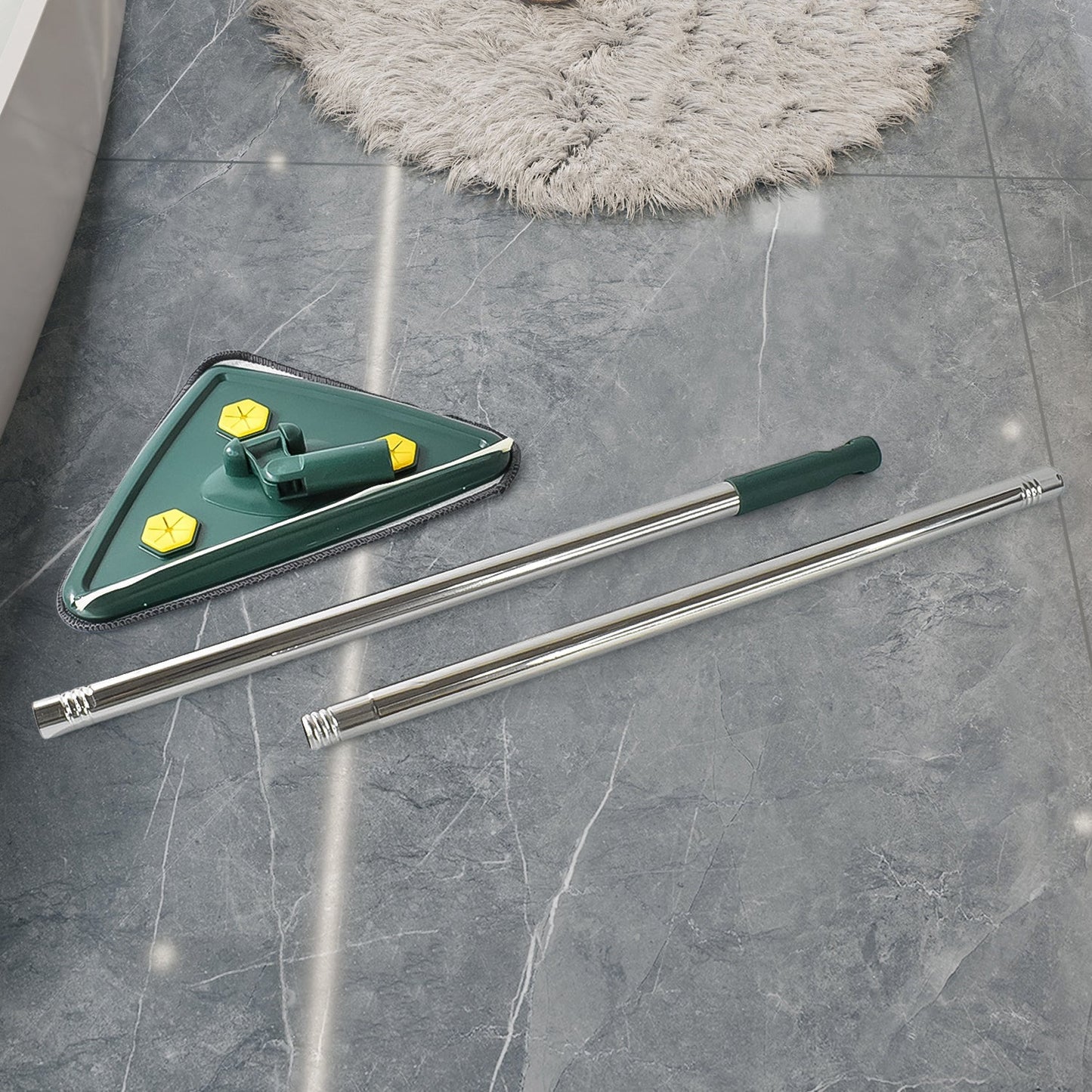 2-in-1 Extendable Triangle Mop – Retractable, 360° Rotating, Telescopic & Reusable Mop Heads (1 Pc) Your Brand