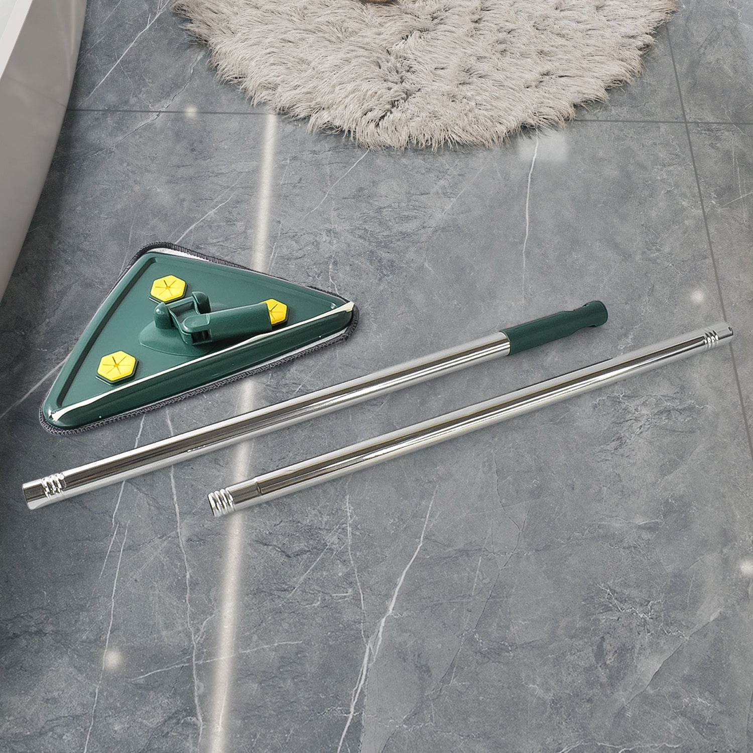 2-in-1 Extendable Triangle Mop – Retractable, 360° Rotating, Telescopic & Reusable Mop Heads (1 Pc) Your Brand