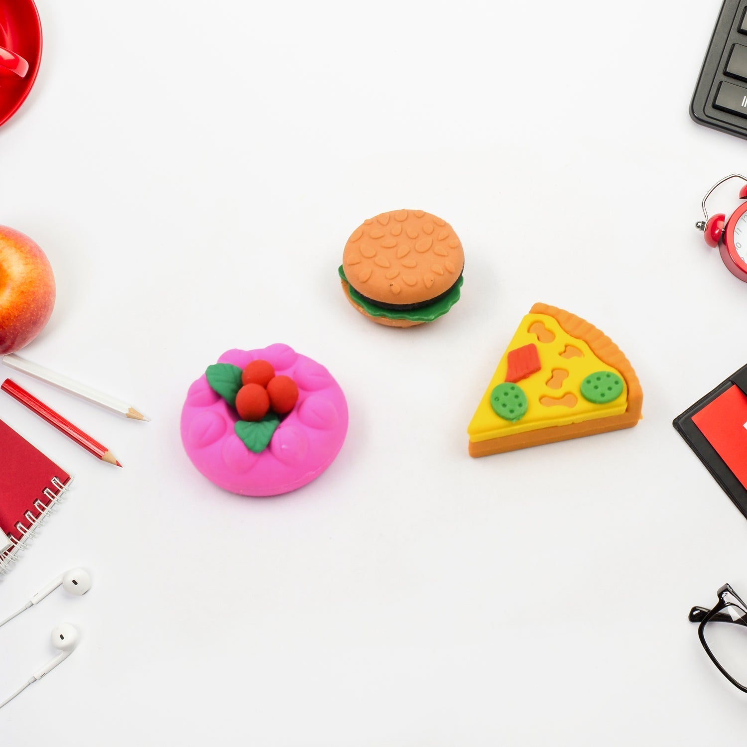 3D Food-Shaped Colorful Eraser Set – Cute Novelty Mini Erasers for Kids (5 Pc Set) Your Brand