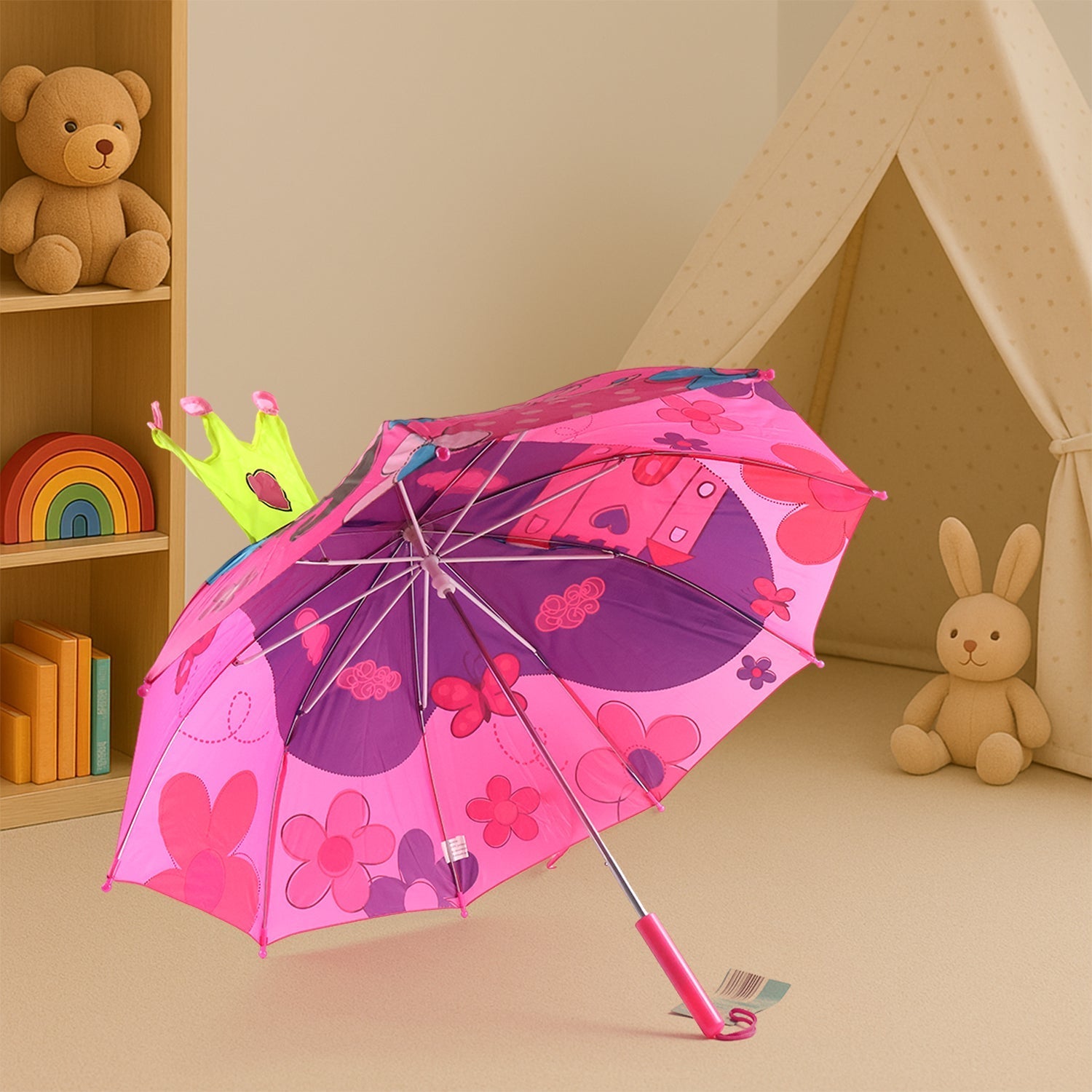 3D Kids Umbrella with Cartoon Print – Cute Waterproof Rain Umbrella (1 Pc) Your Brand
