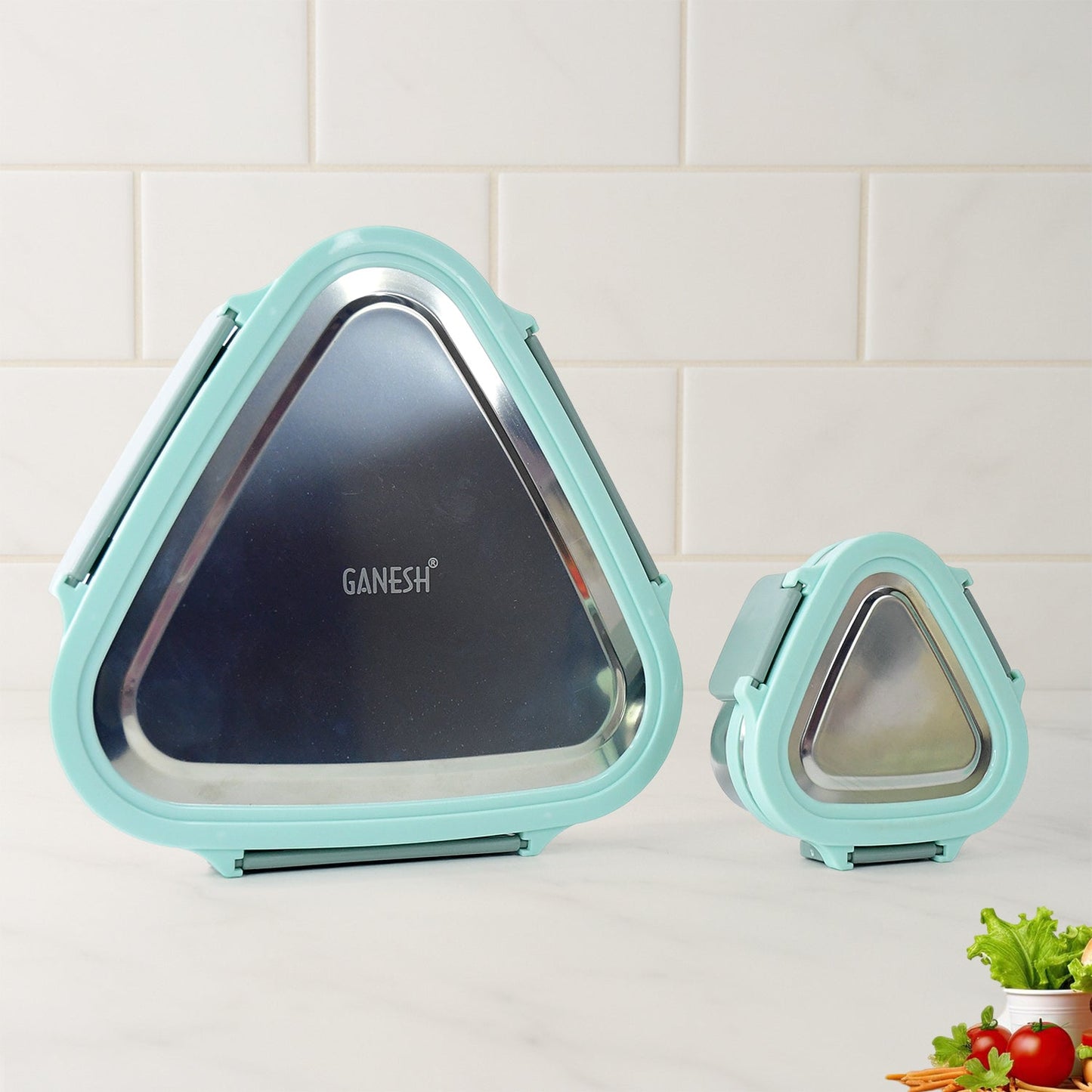 Ganesh Trinity 2-Piece Stainless Steel Triangle Lunch Box Set Your Brand