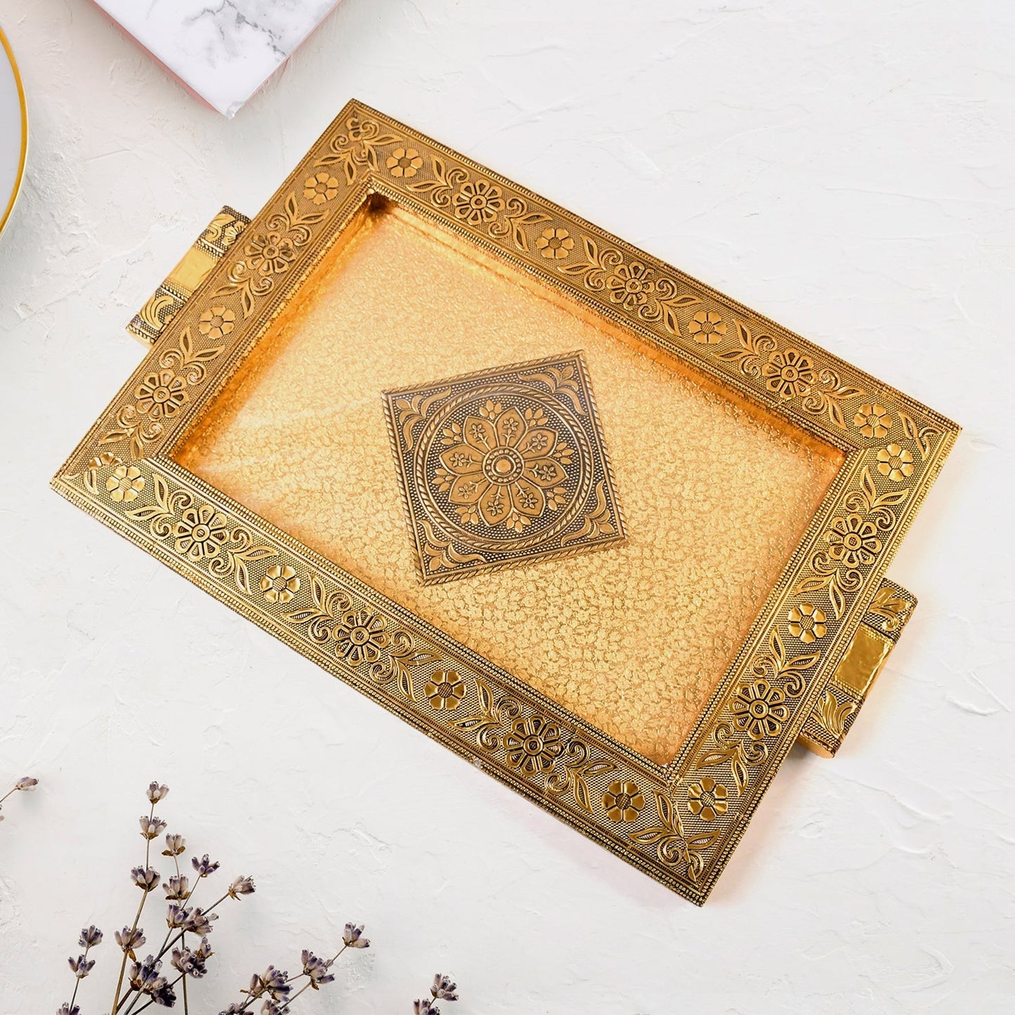 Premium Antique-Style Rajwadi Decorative Serving Tray – 40x26 cm Your Brand