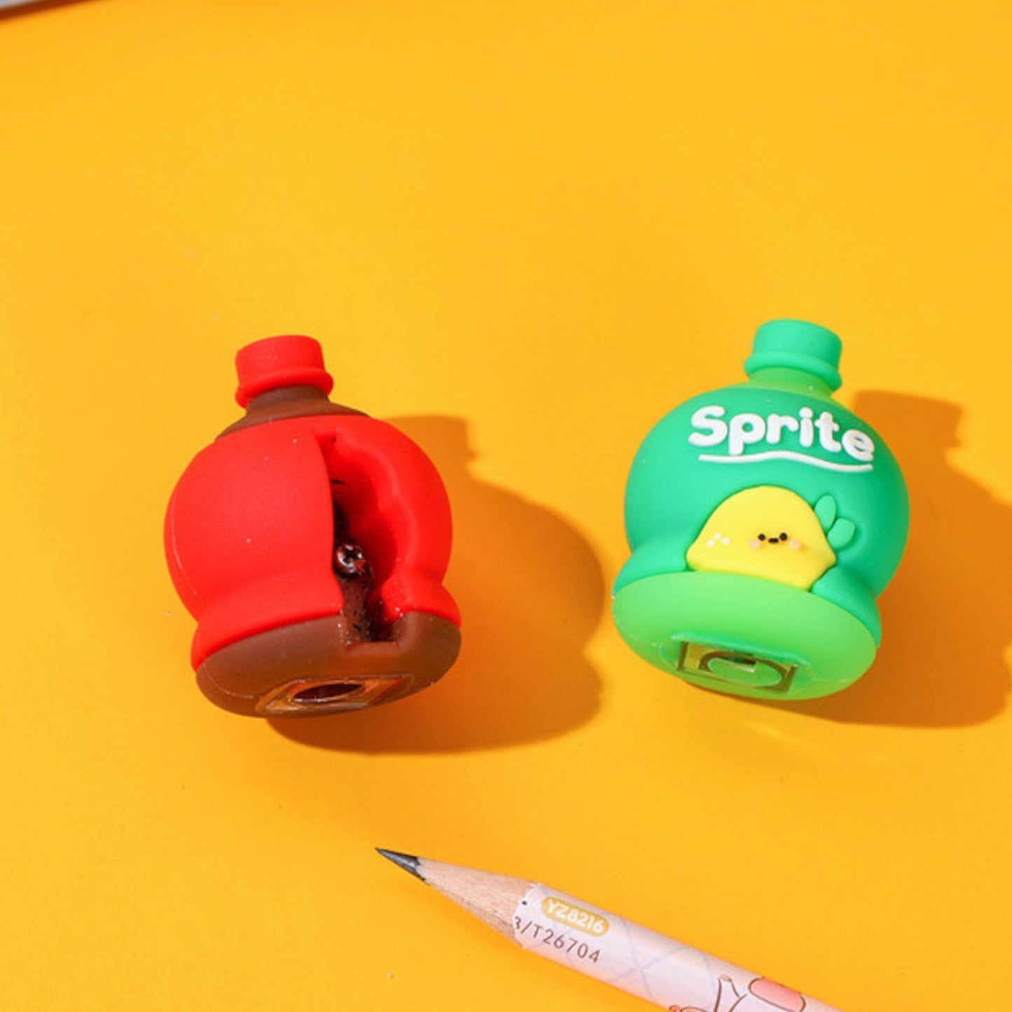 2-in-1 3D Cold Drink Bottle Shape Rubber Pencil Sharpener and Eraser Set, Stationery for Kids School Boys Girls, Birthday Return Gifts (1 Pc ) Your Brand
