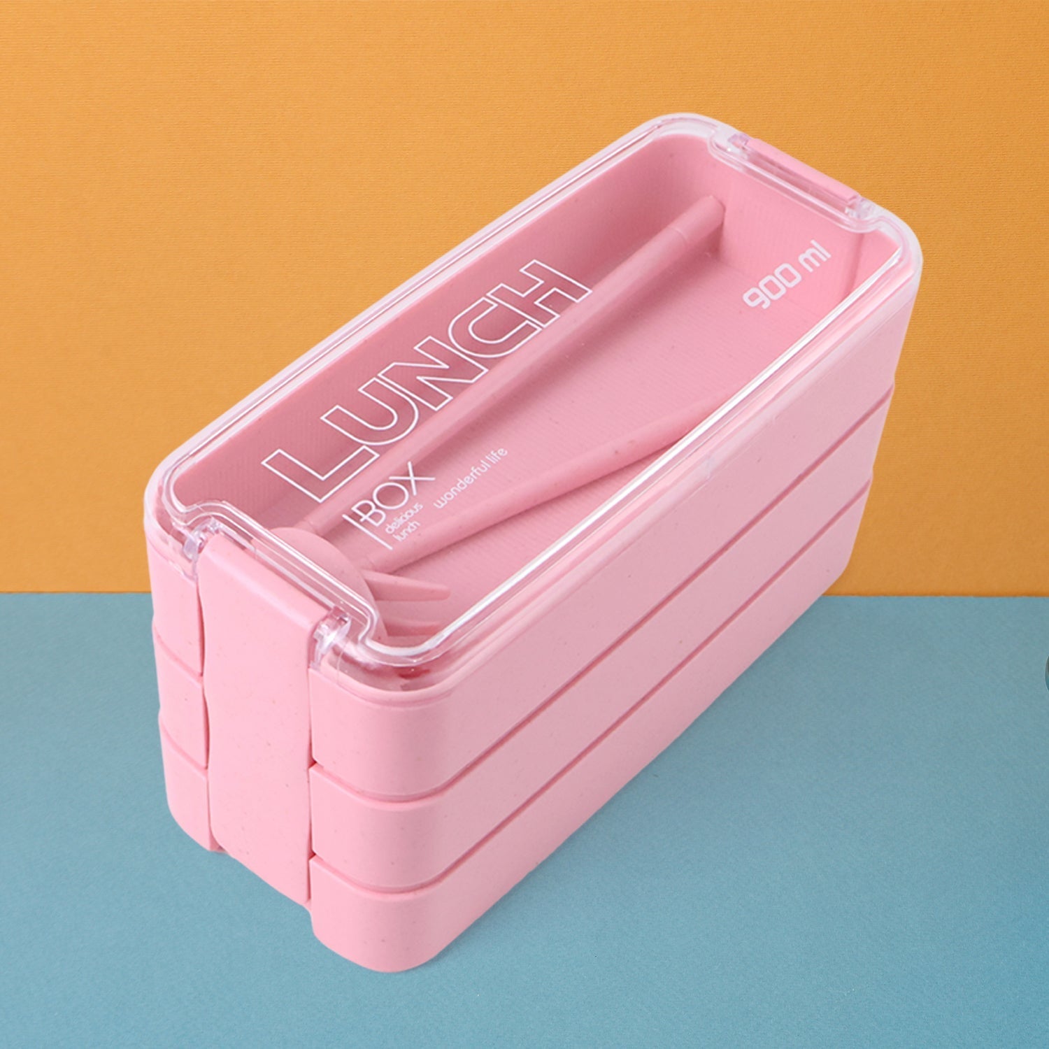 Eco-Friendly 3-Layer Stackable Lunch Box Set with Cutlery Your Brand