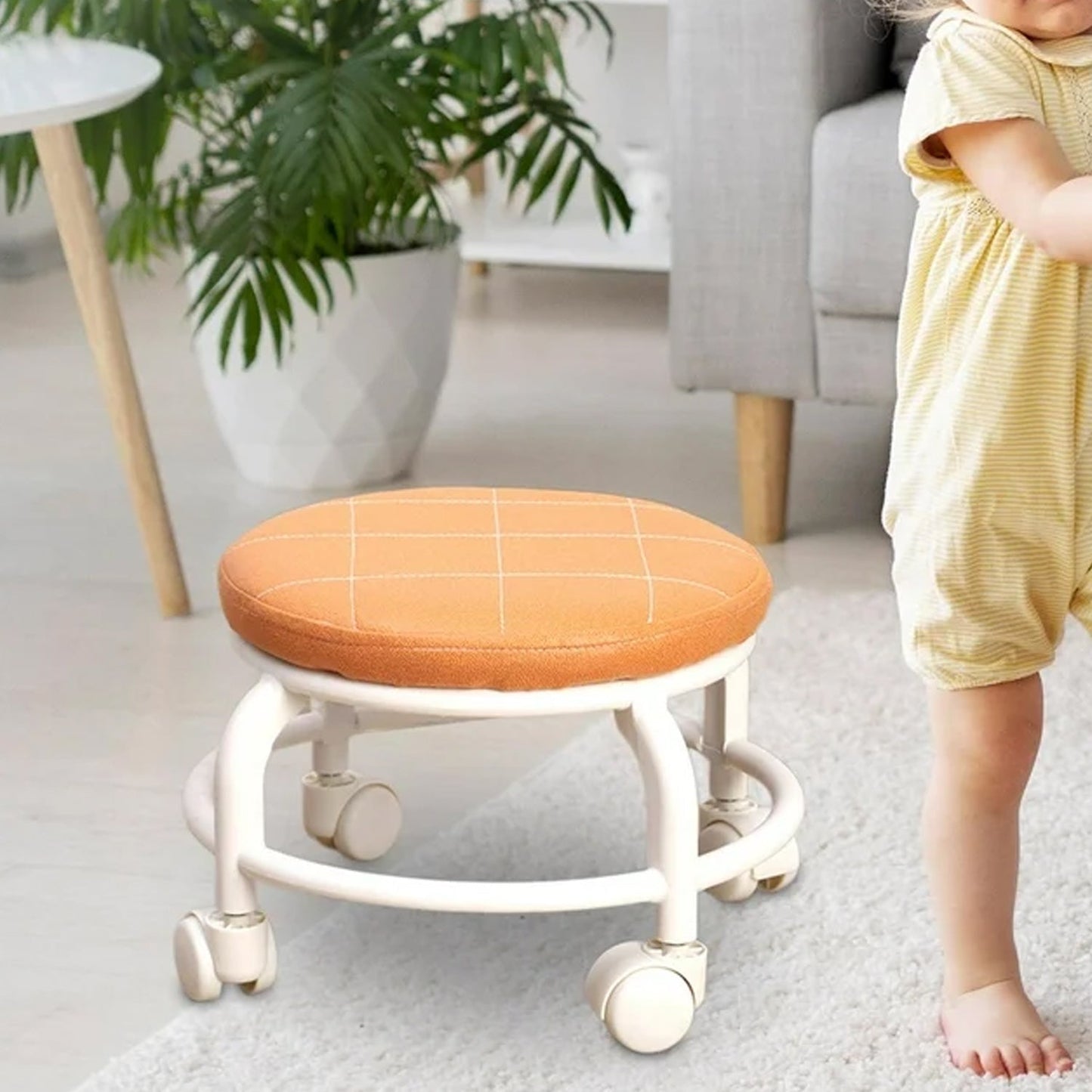 Roller Seat Stool Low Height Rolling  Plastic  Stool Multifunctional Small Household Movable Mini Stool Pulley Wheel Stool for Garage Home Library (1 Pc) Your Brand