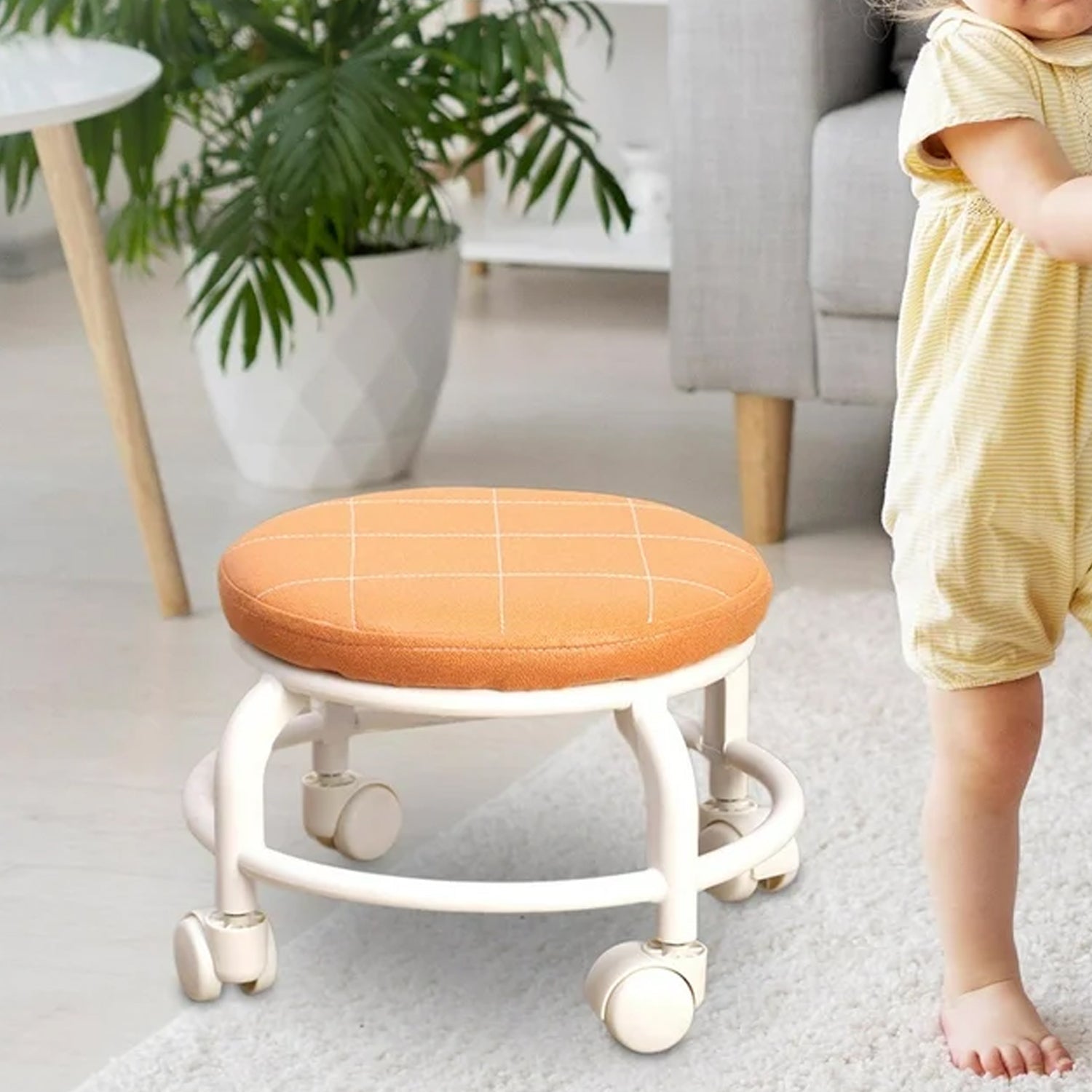 Roller Seat Stool Low Height Rolling  Plastic  Stool Multifunctional Small Household Movable Mini Stool Pulley Wheel Stool for Garage Home Library (1 Pc) Your Brand