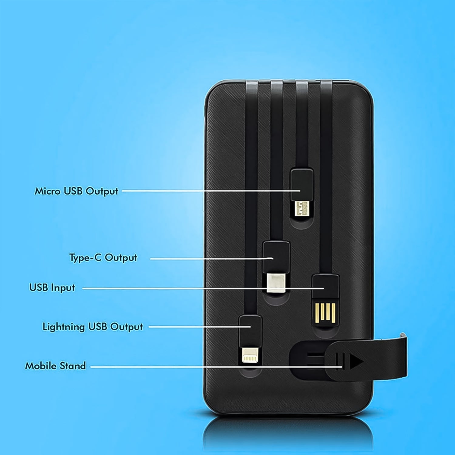 10000mAh, 12W Fast Charging Power Bank with built 4 in 1 USB with Mobile Holder (1 Pc) Your Brand