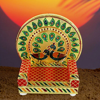 Meenakari Work Laddu Gopal Singhasan  / Sihasan for Pooja Mandir Wooden Krishna Ladoo Bal Gopal Sofa Asan, Home Decorative Premium Look Decorative Singhasan Suitable For Home, Office, Restaurant (2 Pc Set) Your Brand
