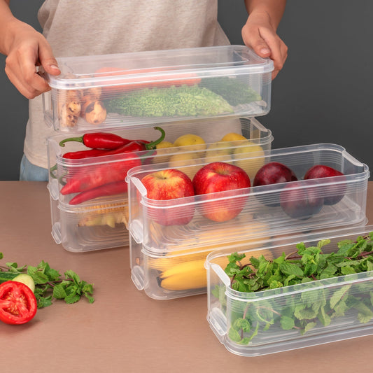 3 Fridge Storage Container, Fridge Organizer with Lid Stackable Fridge Storage Containers Plastic Freezer Storage Containers for Fish, Meat, Vegetables, Fruits, Pack of 3pcs, 1500ML Approx Your Brand