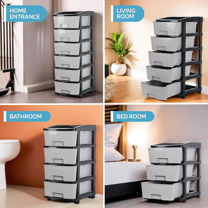 6-Layer Heavy-Duty Plastic Drawer Organizer Cabinet with Stone Texture Drawers Your Brand