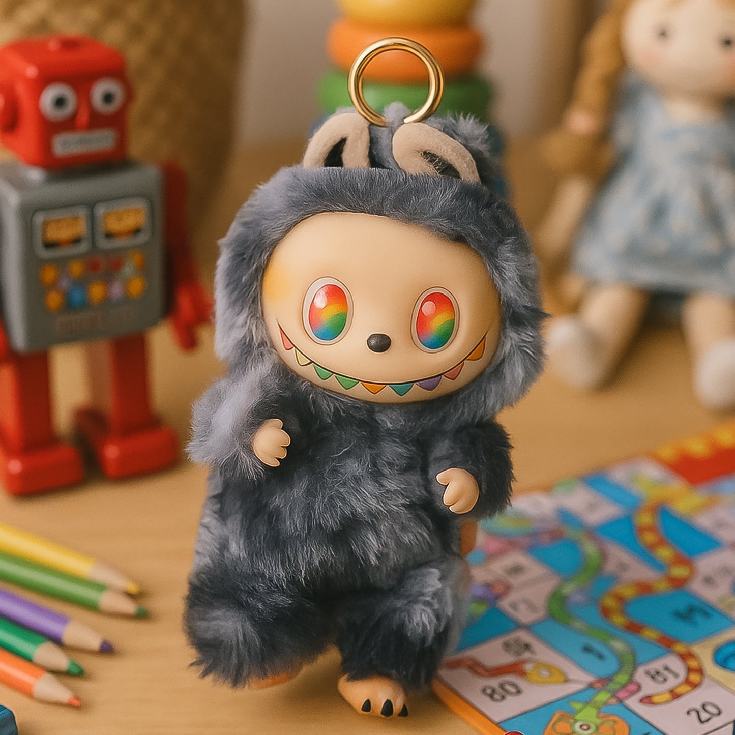 Black Plush Toy Cartoon Keychain with Hook Colorful Animal Black Have a Seat Vinyl Plush Blind Box  (1 Pc) Your Brand