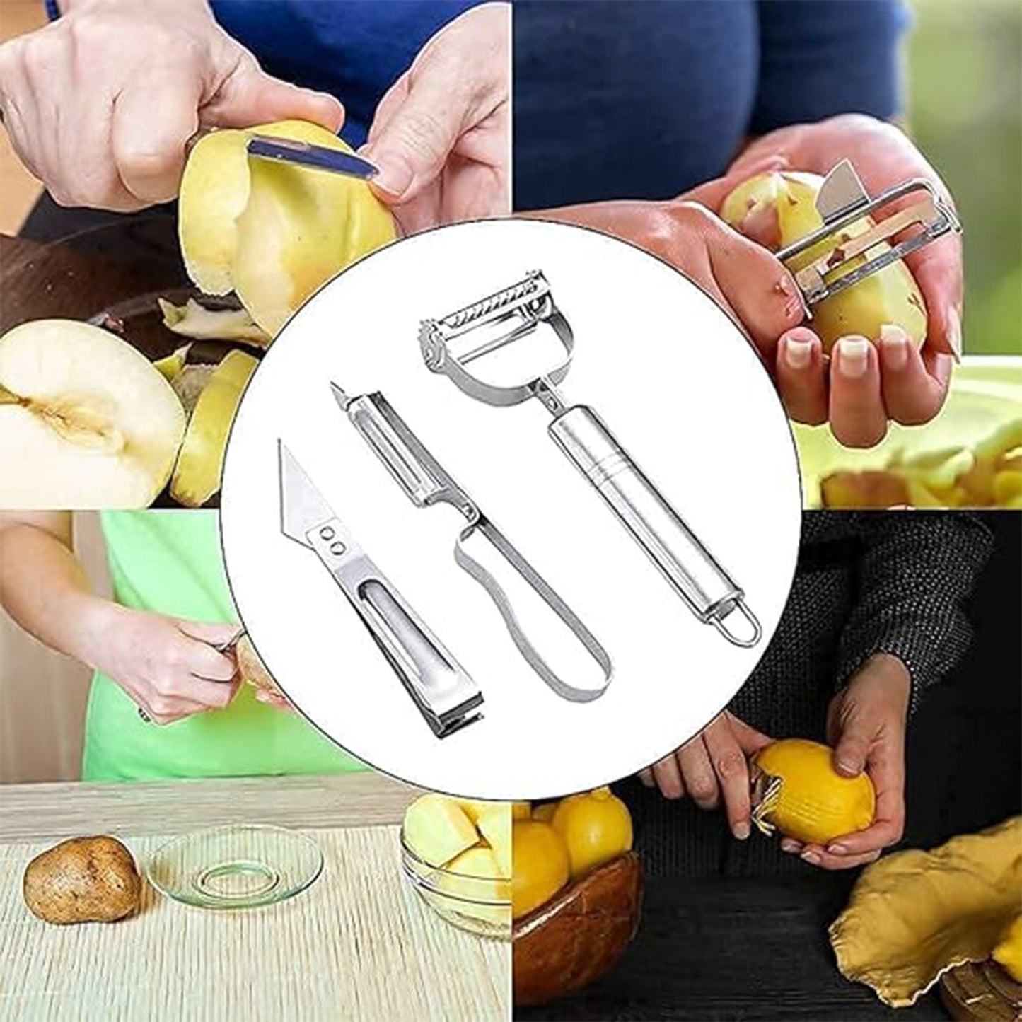 3 In 1 Stainless Steel Vegetable and Fruit Peeler Set (3 Pcs Set) Your Brand