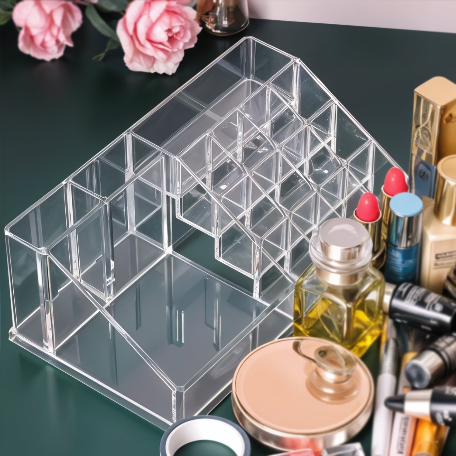 16 Compartment Cosmetic Makeup Jewellery Lipstick Storage Organiser Box, Cosmetic Storage Box Make-up Lipstick Organizer / Lipstick Holder Case  Transparent Your Brand