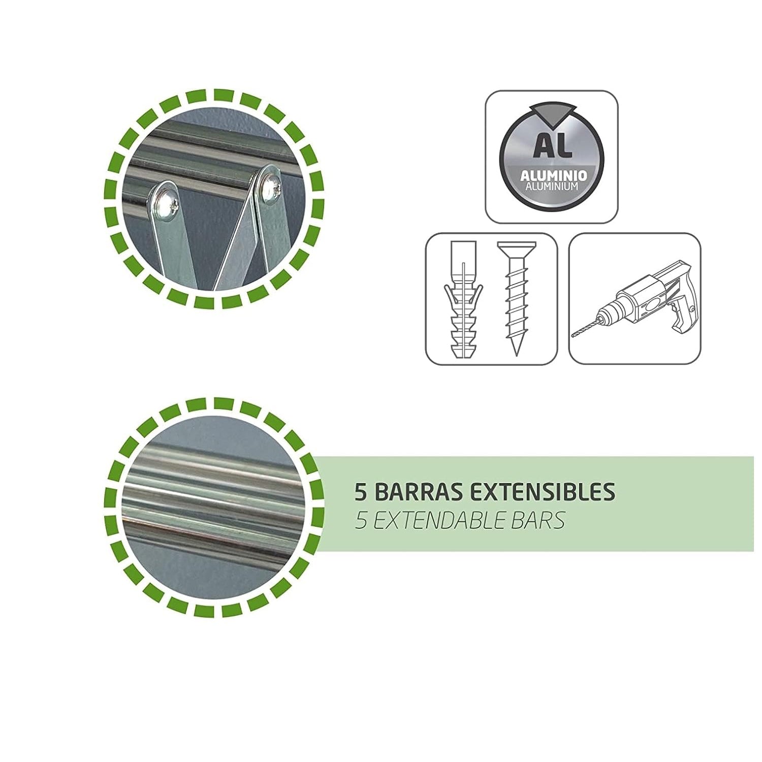 Foldable Extendable Drying Rack | Suitable for Hanging All Types of Clothes | Ideal for Interior and Exterior, Made of High Resistance Aluminum for Bathroom Indoor Outdoor Your Brand