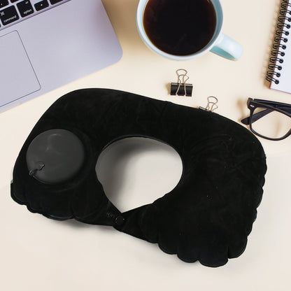 8512 3 in 1 Comfortable Travel Sleeping Kit, Neck Pillow, Eye Mask & Ear Plug Set Inflatable Plane Sleeping Pillow Head Neck Support Pillows for Travel Airplane Office, Black Your Brand