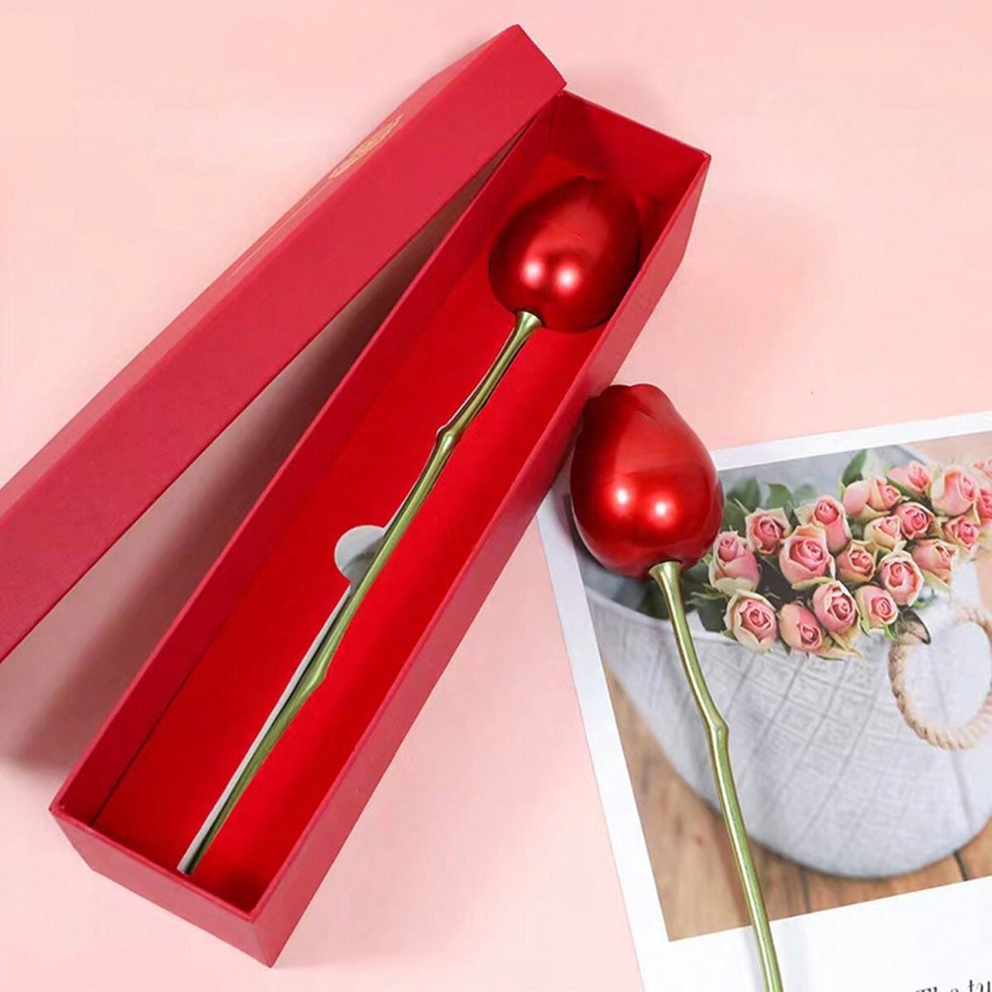 Metal Red Rose Couple Jewelry Box-Fancy Jewelry Box (1 Pc) Your Brand