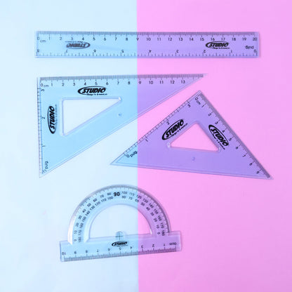 4-Piece Transparent Geometry Instrument Set with Ruler Your Brand