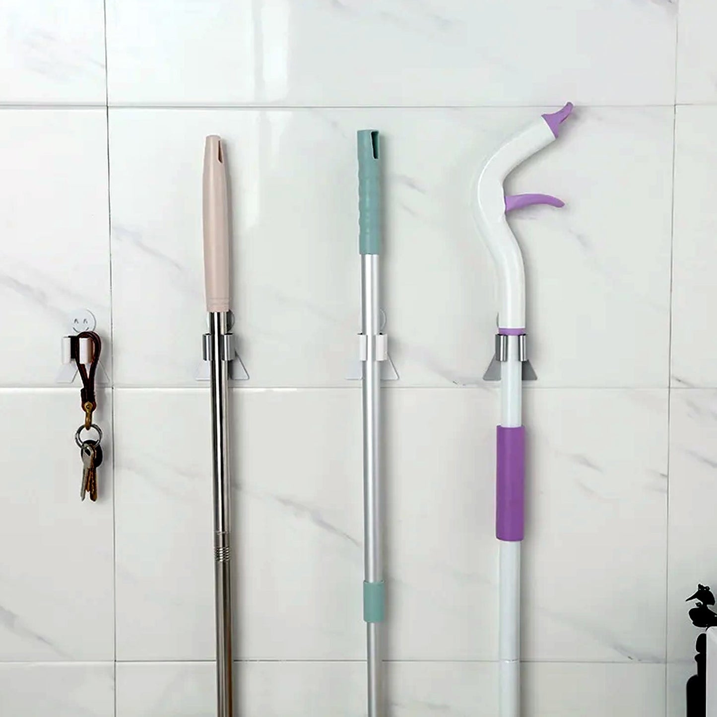 Smile Face Wall Mounted Brush & Broom Organize Holder, Hanger Storage Rack Kitchen Clip Seamless Mop Hook with Mounted Hanging (1Pc) Your Brand