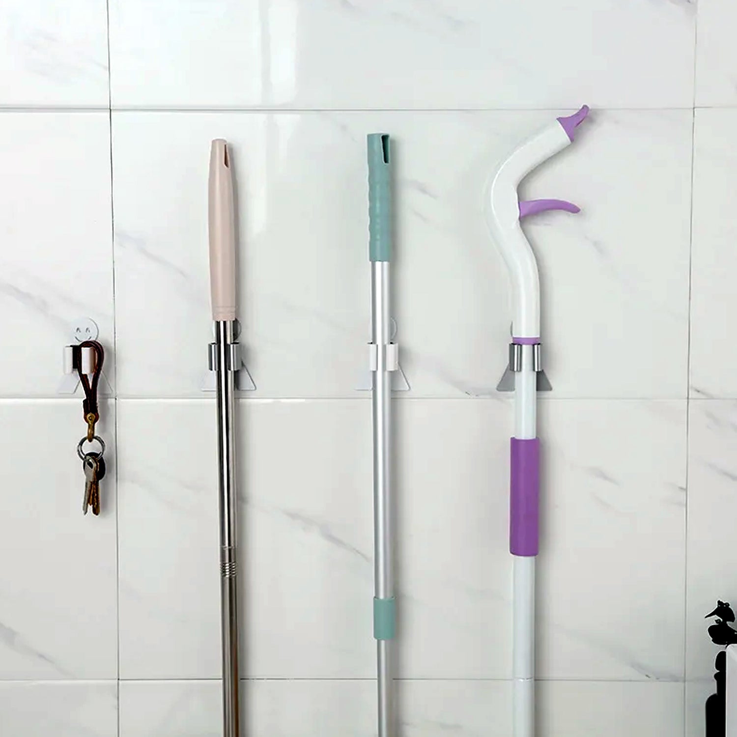 Smile Face Wall Mounted Brush & Broom Organize Holder, Hanger Storage Rack Kitchen Clip Seamless Mop Hook with Mounted Hanging (1Pc) Your Brand