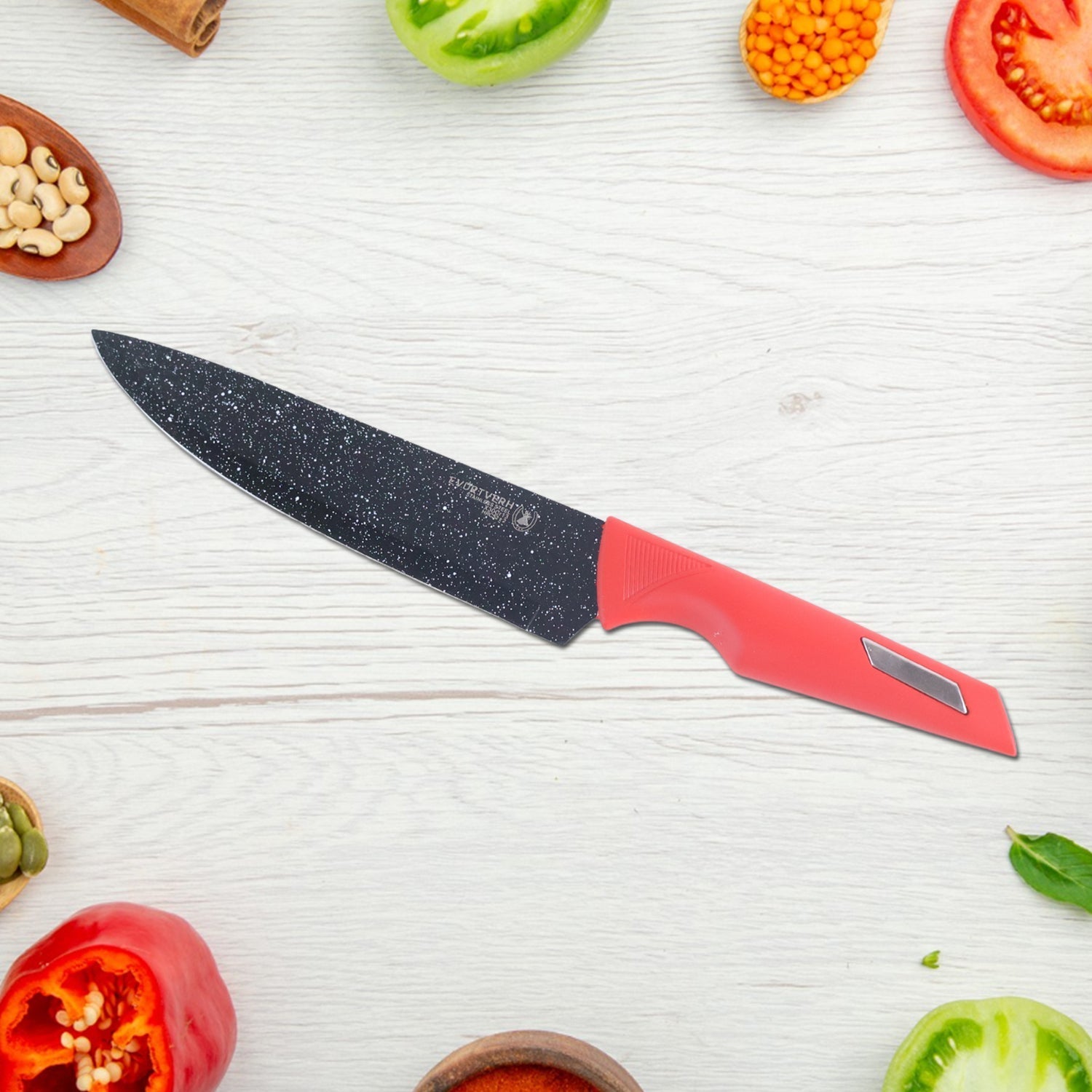 Kitchen Knife Set with Marble-Coated Blades & Red Handles (6 Pc) Your Brand