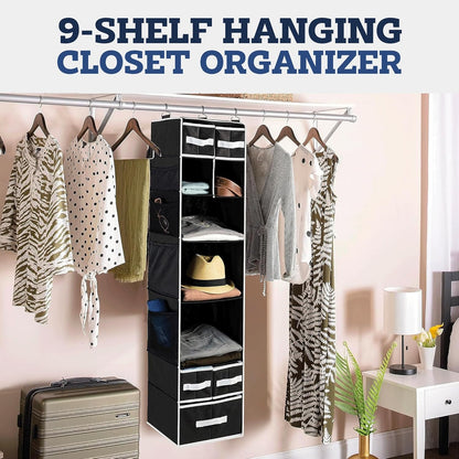 9 Shelf Hanging Closet Organizer with 5 Drawer Organizers Your Brand