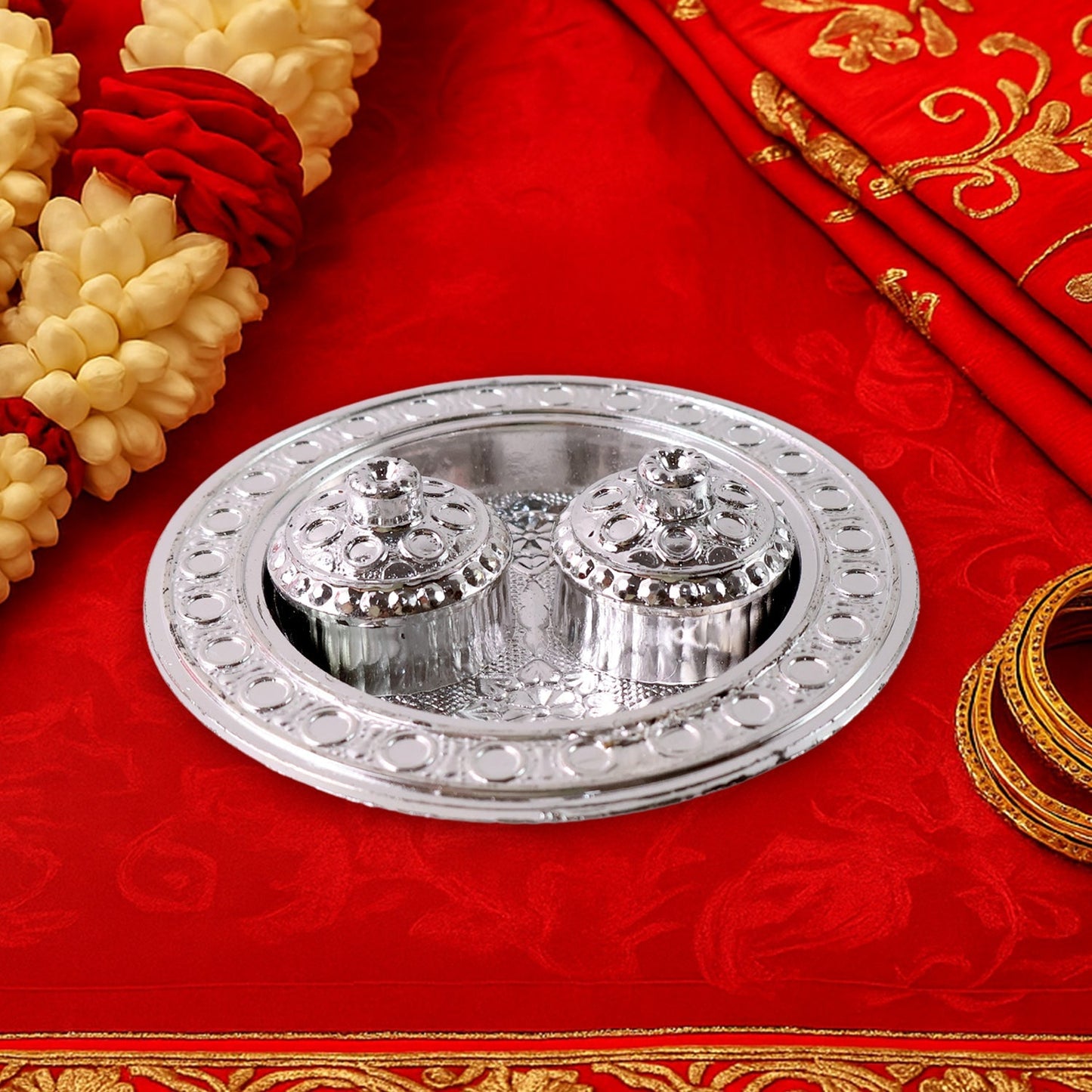 Round Shape Special Puja Thali, Kumkum Thali Holder (1 Pc / Small) Your Brand