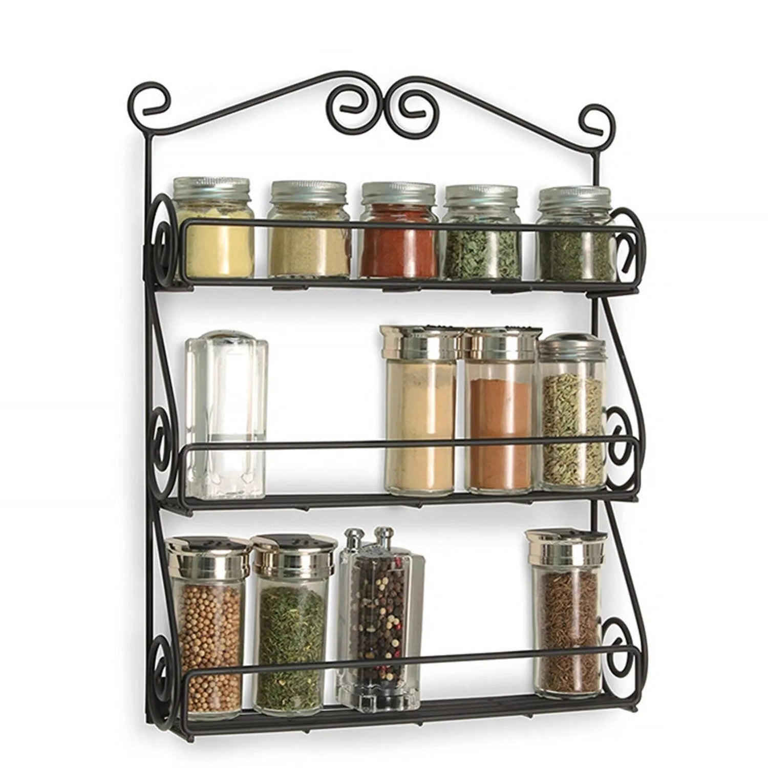 Big Wall Mounted Iron Wall Shelf with 3 Storage Racks for Kitchen, Pantry, Cabinet, Counter top or Free Standing, Rack Holder for Kitchen Your Brand