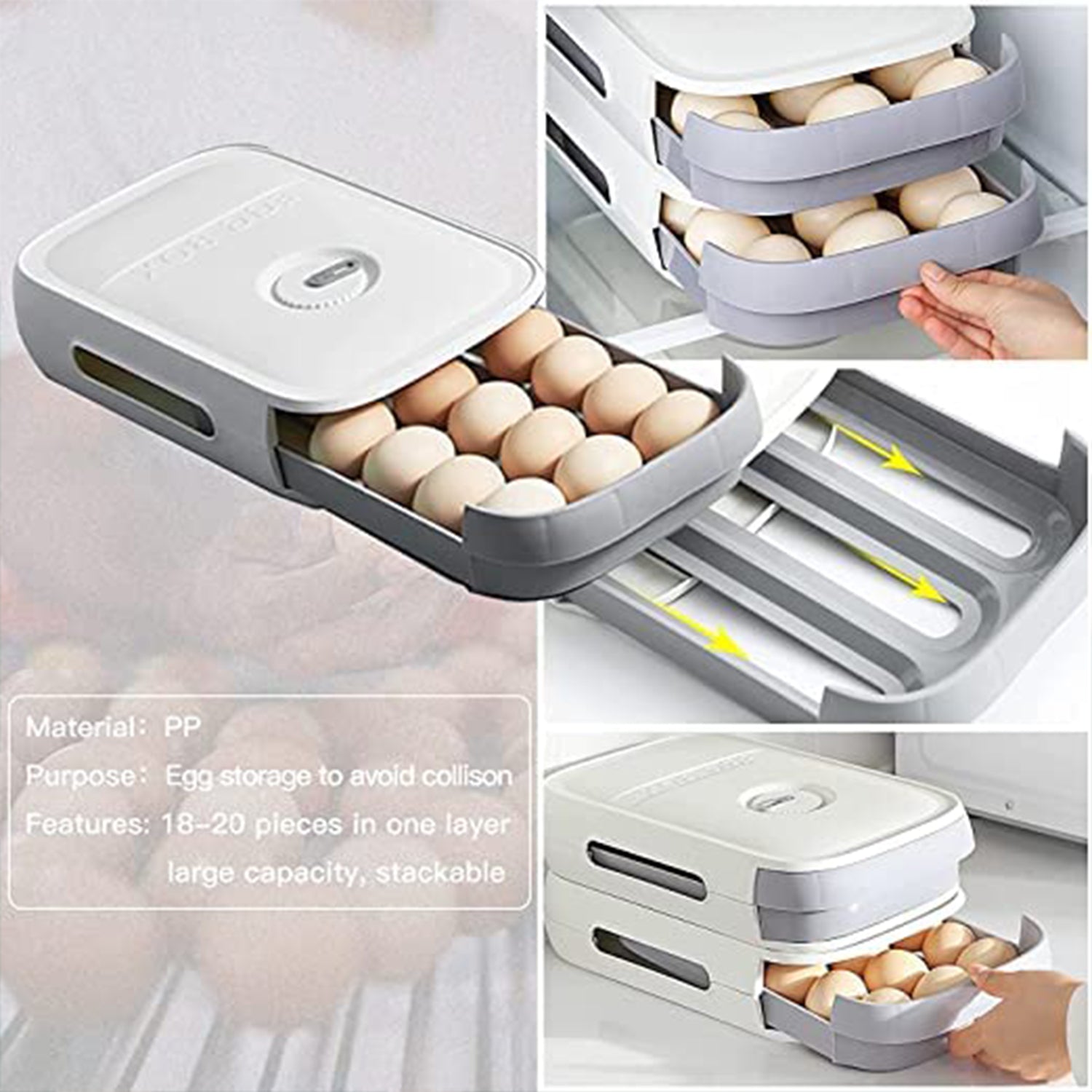 Egg Storage Box Plastic Egg Drawer Fridge Egg Organizer Egg Keeper Refrigerator Egg Drawer Plastic Egg Carton Covered Egg Holder Pantry Egg Bin Household Egg Tray (1 Pc) Your Brand