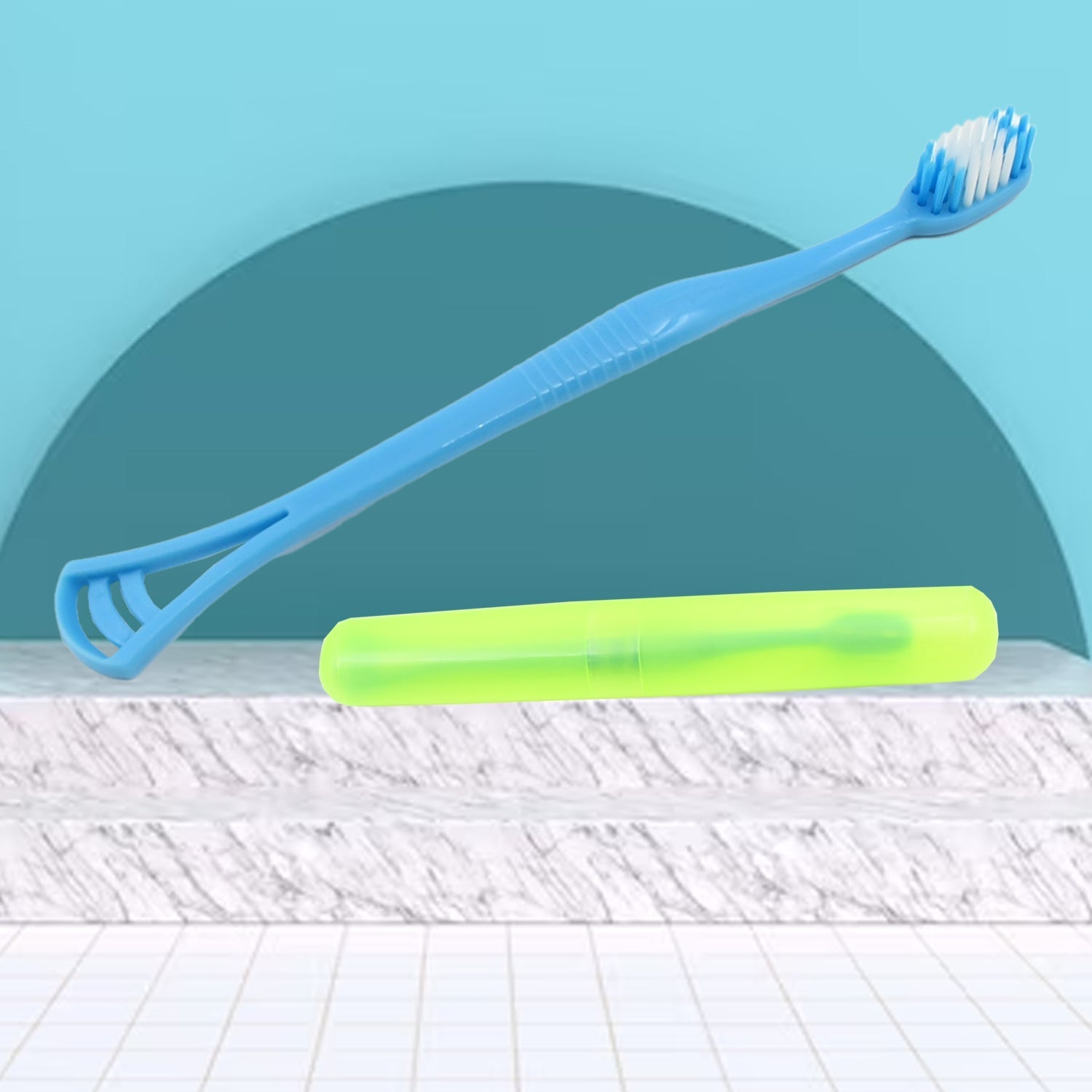 2-in-1 Soft Toothbrush & Tongue Cleaner for All Ages (1 Pc, With Cover) Your Brand