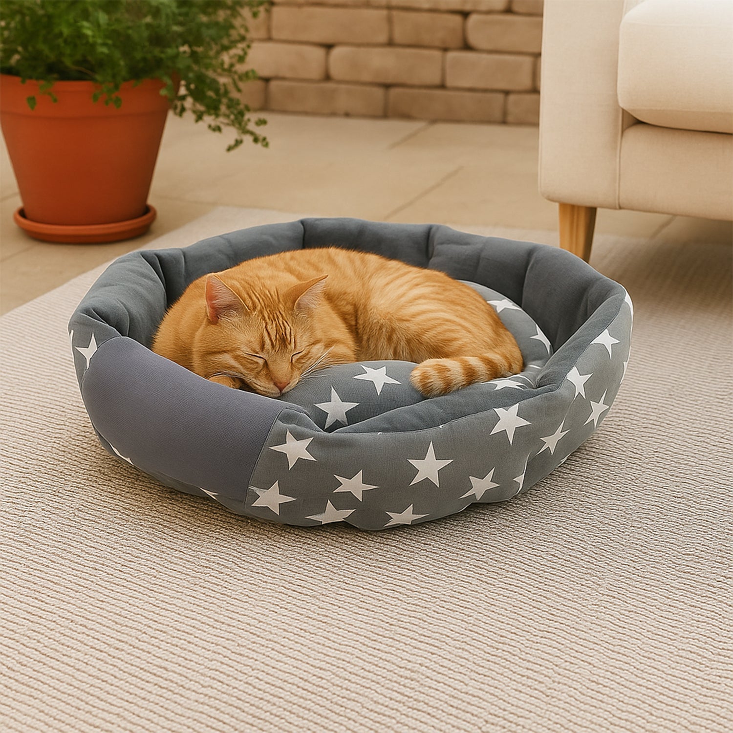 3XL Extra-Large Star Pattern Round Pet Bed for Cats & Small Dogs Your Brand