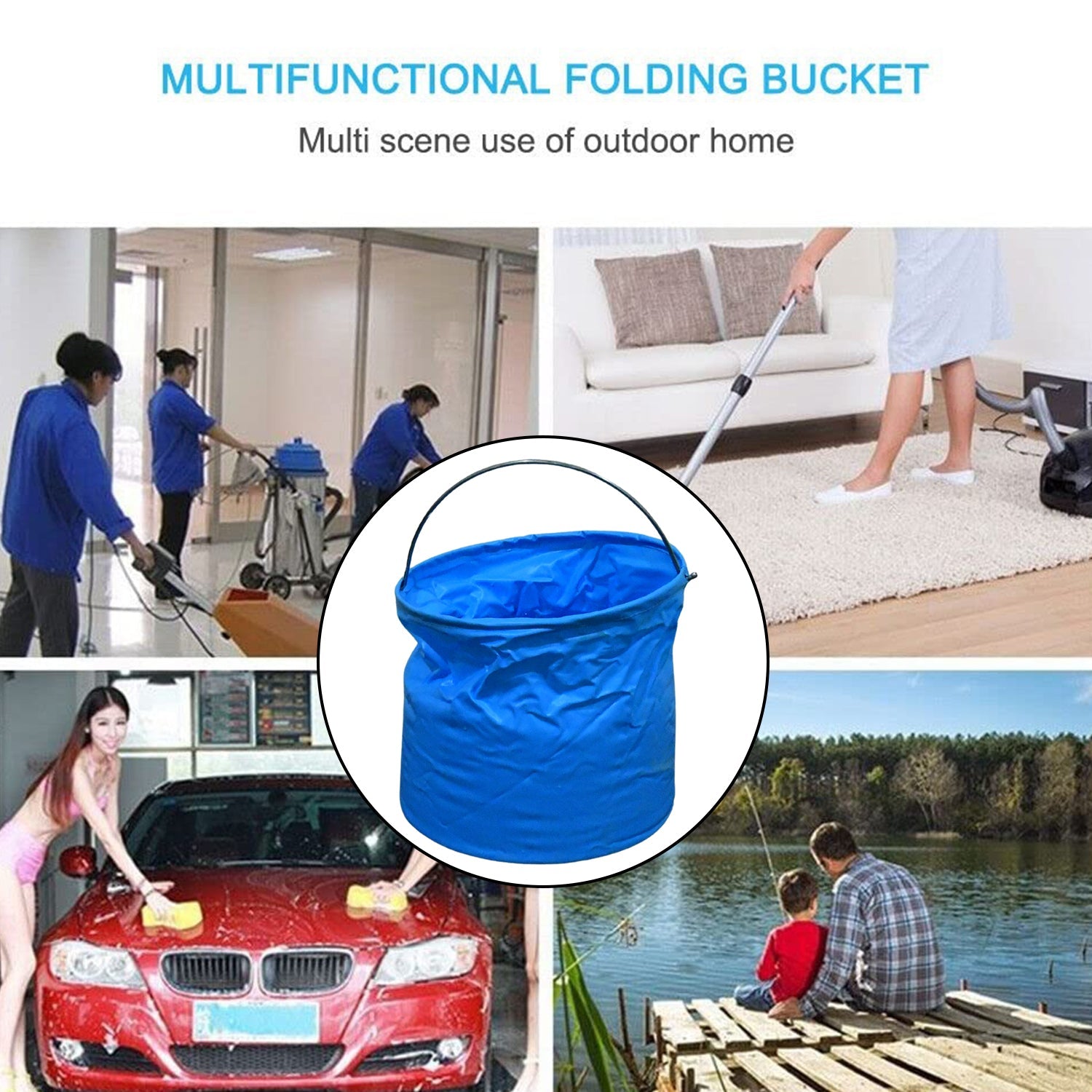 Folding Bucket, Portable, Round Bucket, Simple Bucket, With Handle, Multi-functional, For Outdoor Use, Fishing, Car Washing, Cleaning, Disaster Prevention, Portable, Lightweight, Durable (1 pc / Mix Color) Your Brand