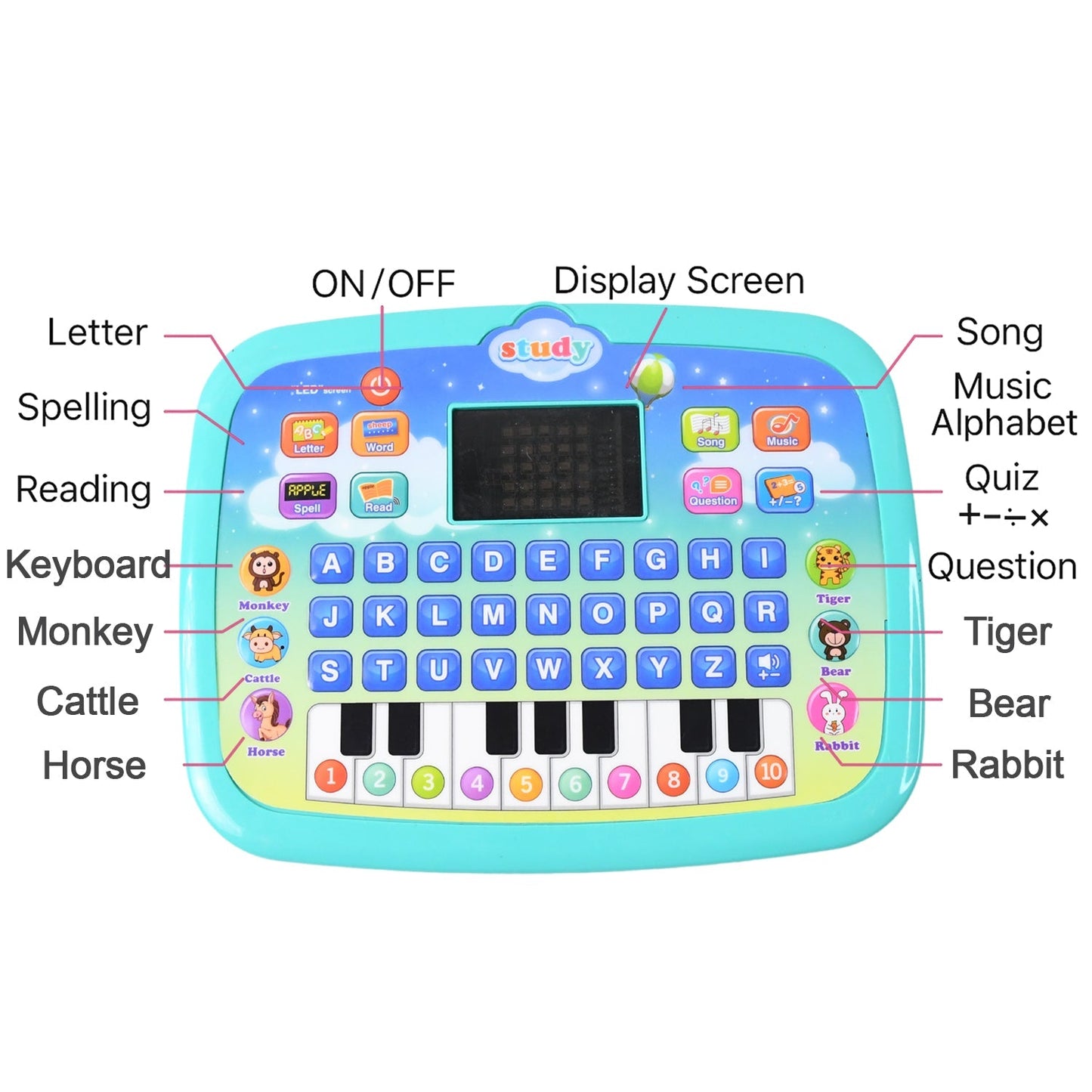 Learning Educational Computer Kids Piano Laptop with LED Screen & Music Your Brand