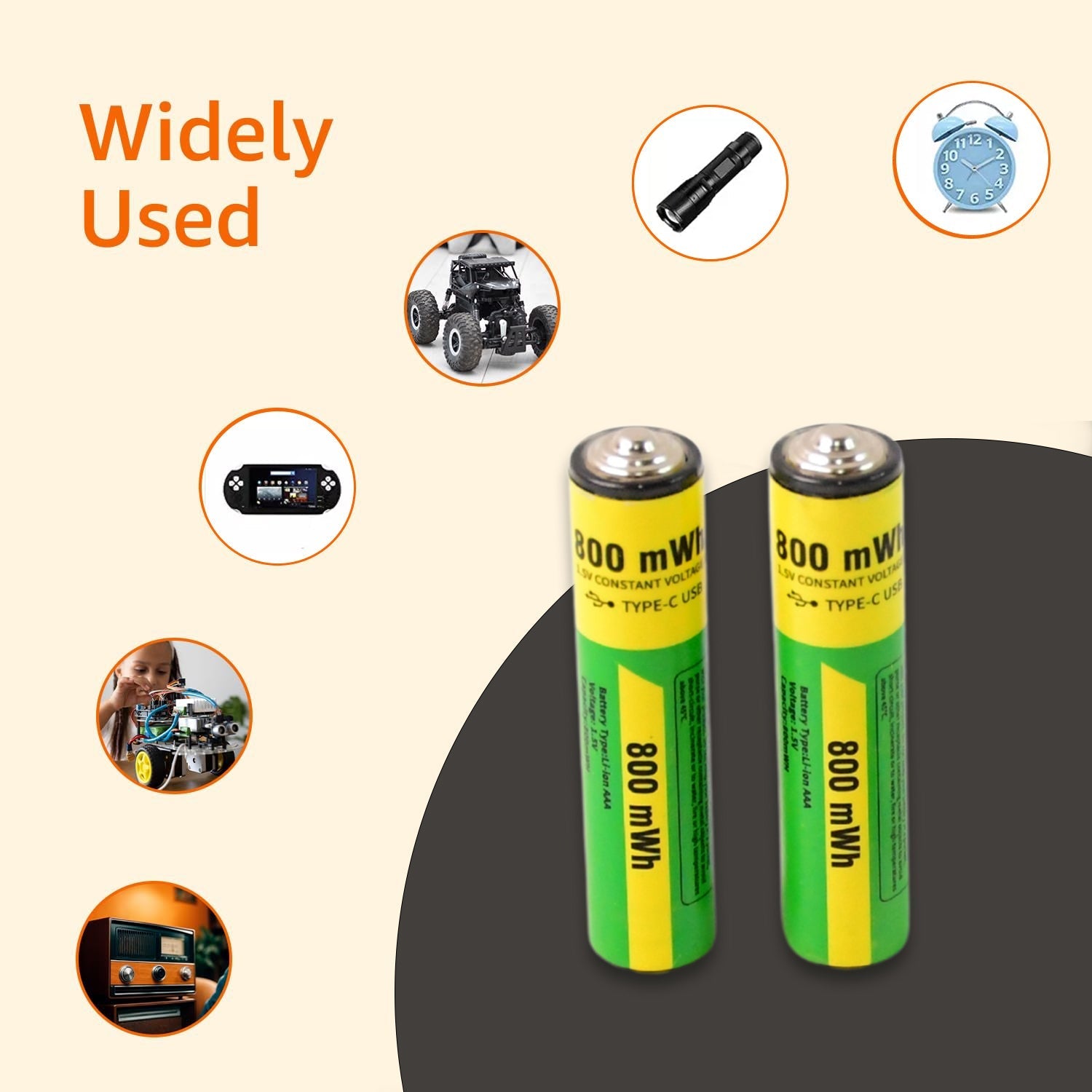 AAA Rechargeable 800 mWh Batteries With Recharging Cable (2 Pc Set) Your Brand