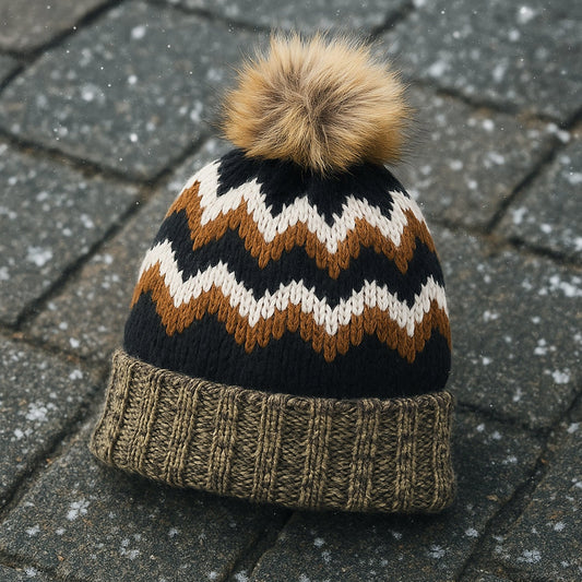 Winter Woolen Knitted Black Inside Fur Beanie Cap (1 Pc / Mix Design & Color) Your Brand