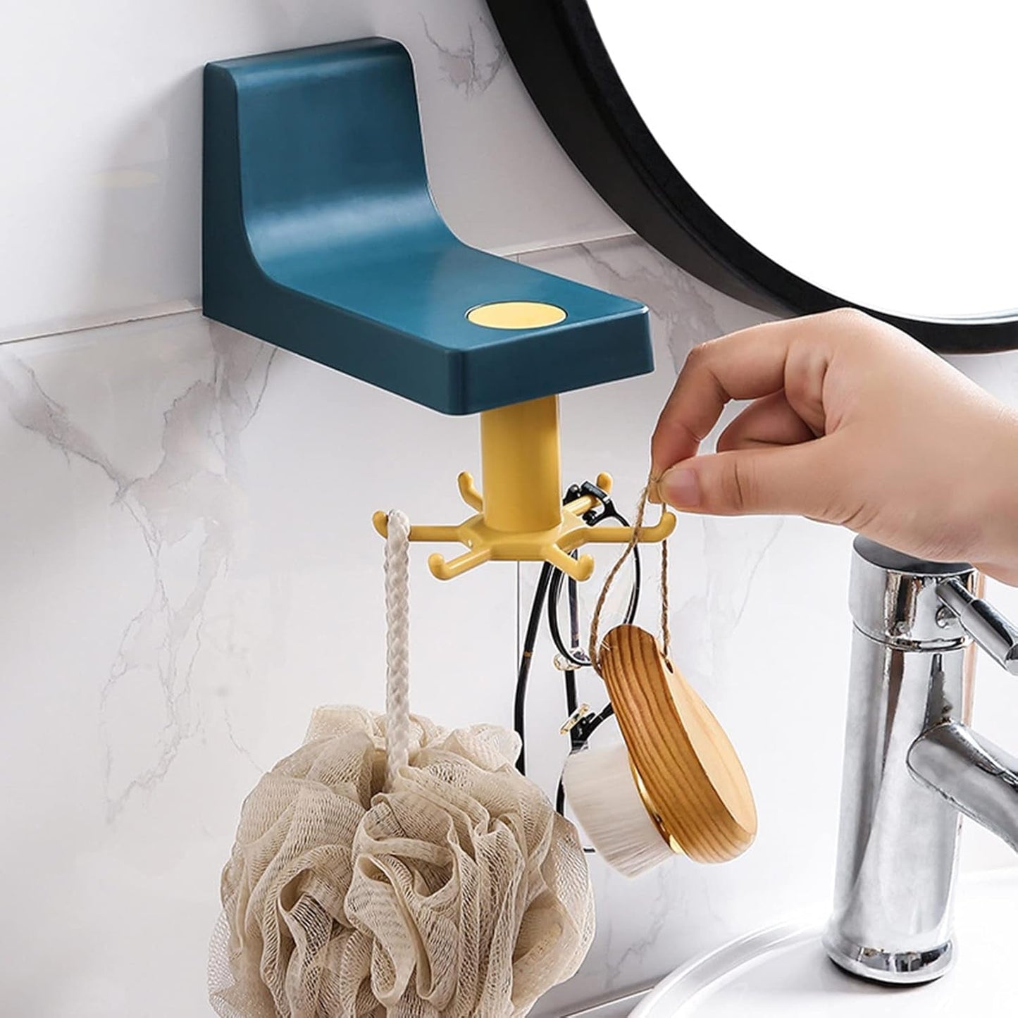 360 Degree Rotating Self Adhesive Plastic Wall Hook Hanger; Multifunctional Hanger with 6 Heavy Duty Claw Hooks Your Brand
