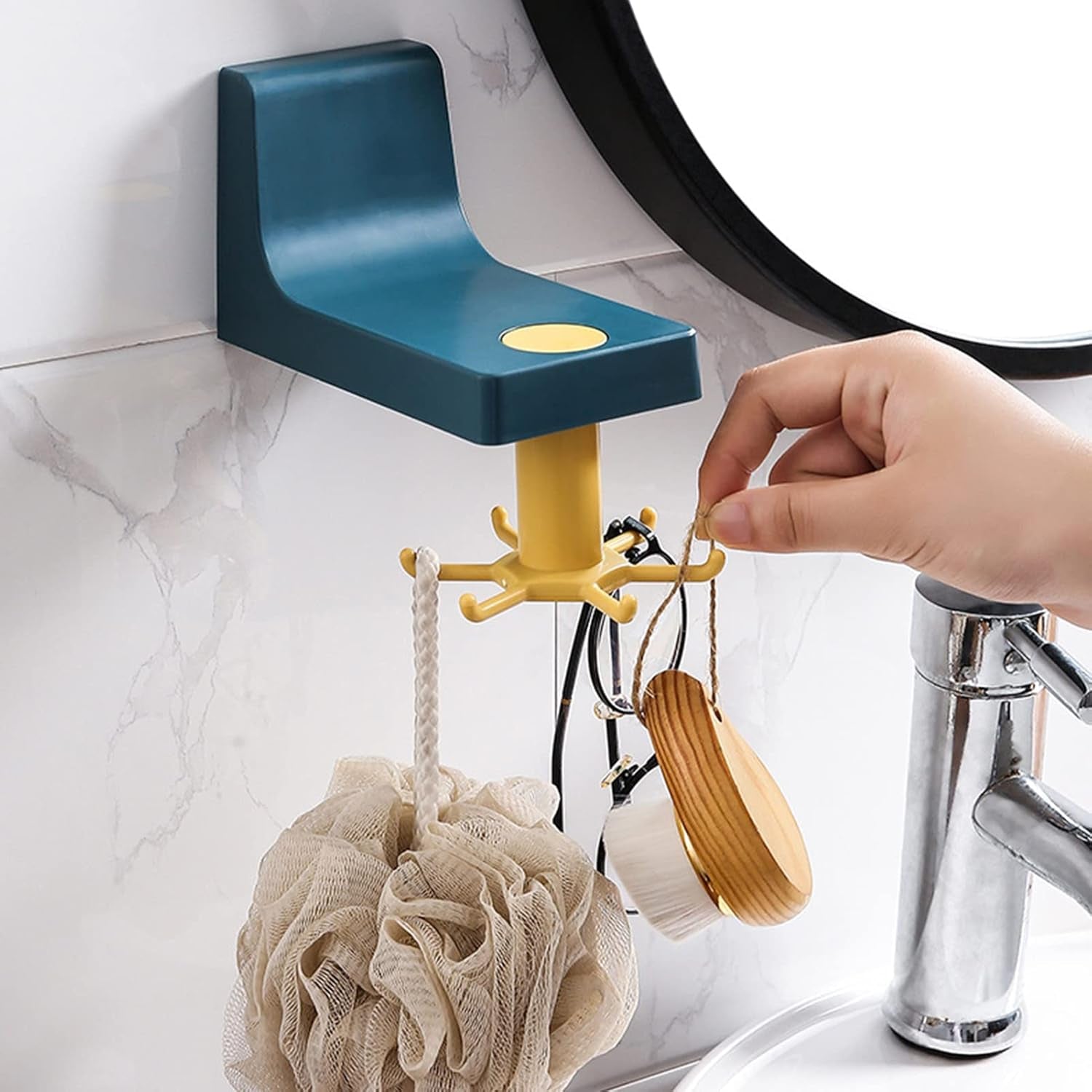 360 Degree Rotating Self Adhesive Plastic Wall Hook Hanger; Multifunctional Hanger with 6 Heavy Duty Claw Hooks Your Brand