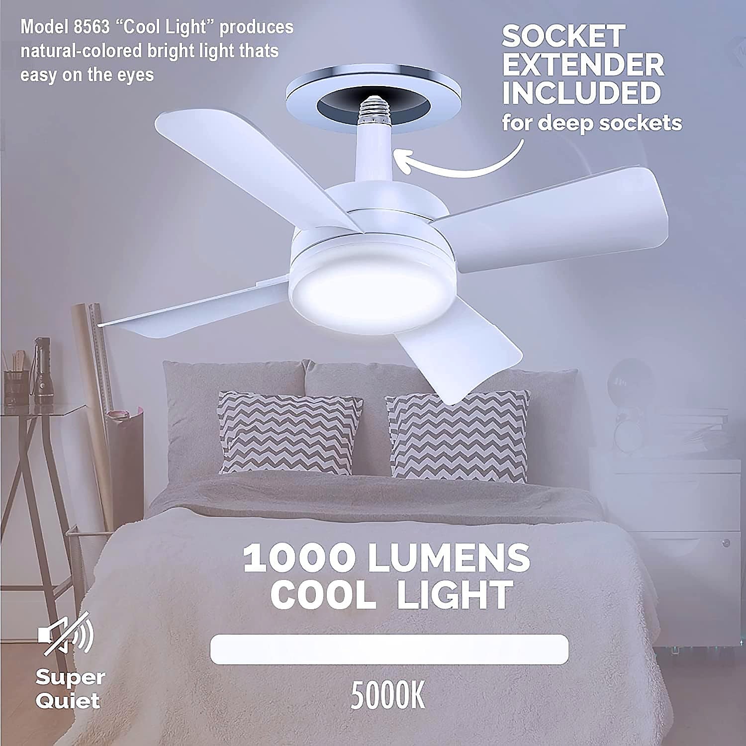 Original Cool LED Socket Fan Light – Ceiling Fan Replacement, 1000 Lumens/5000K, Remote Controlled (Remote Battery Not Included) Your Brand