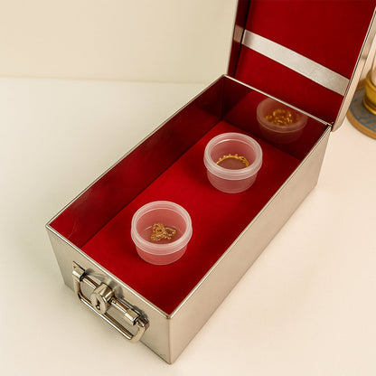Premium Stainless Steel Velvet Lined Jewellery Storage Box with Lock and Red Interior Your Brand