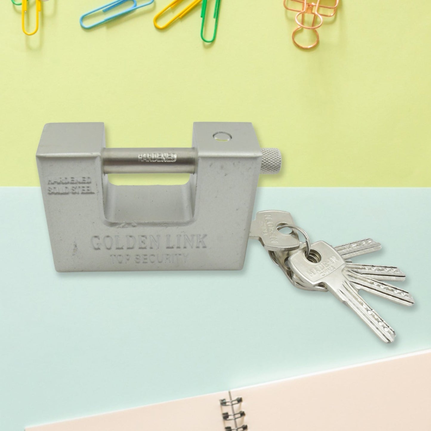 94mm Stainless Steel Padlock: Rectangular, Hardened Steel, 5 Keys Your Brand